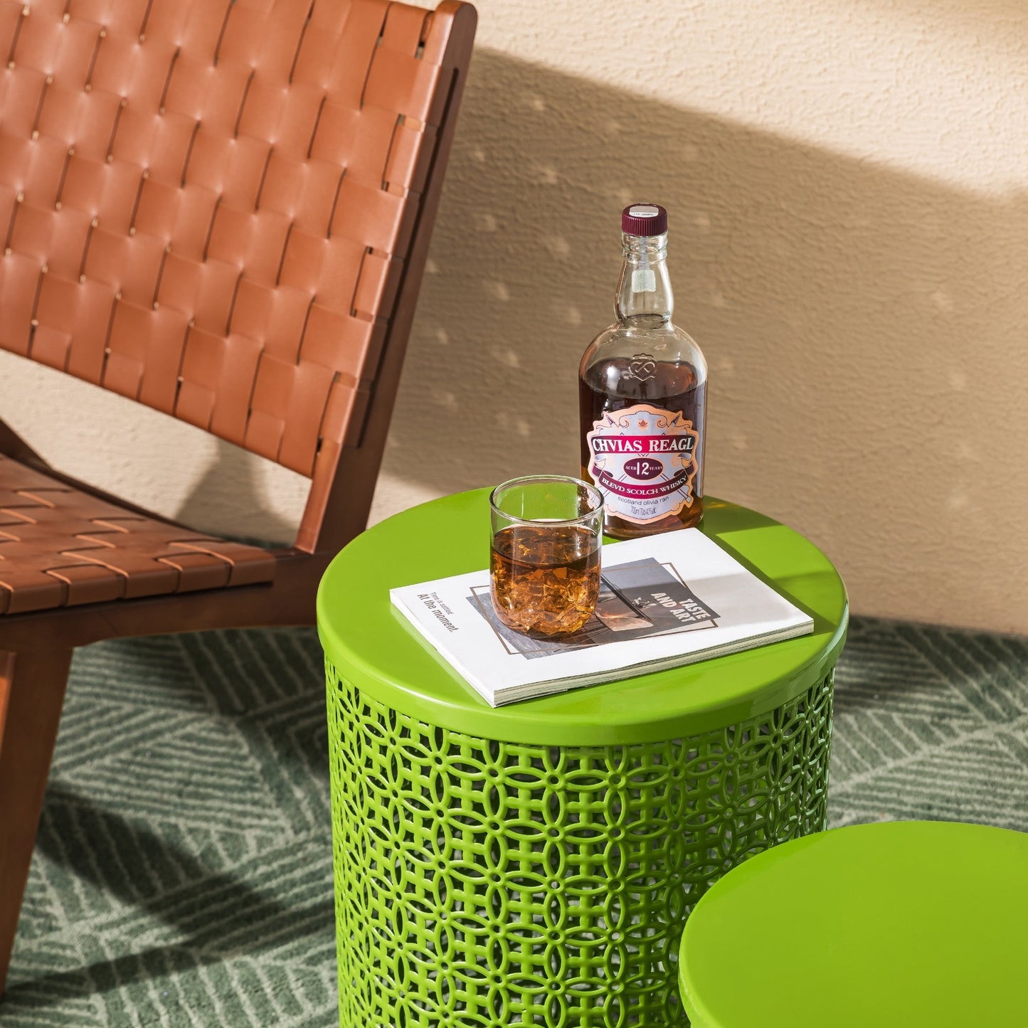 Glitzhome Set of 2 19.25H & 16.5H Multi-functional Metal Outdoor Table Garden Stool