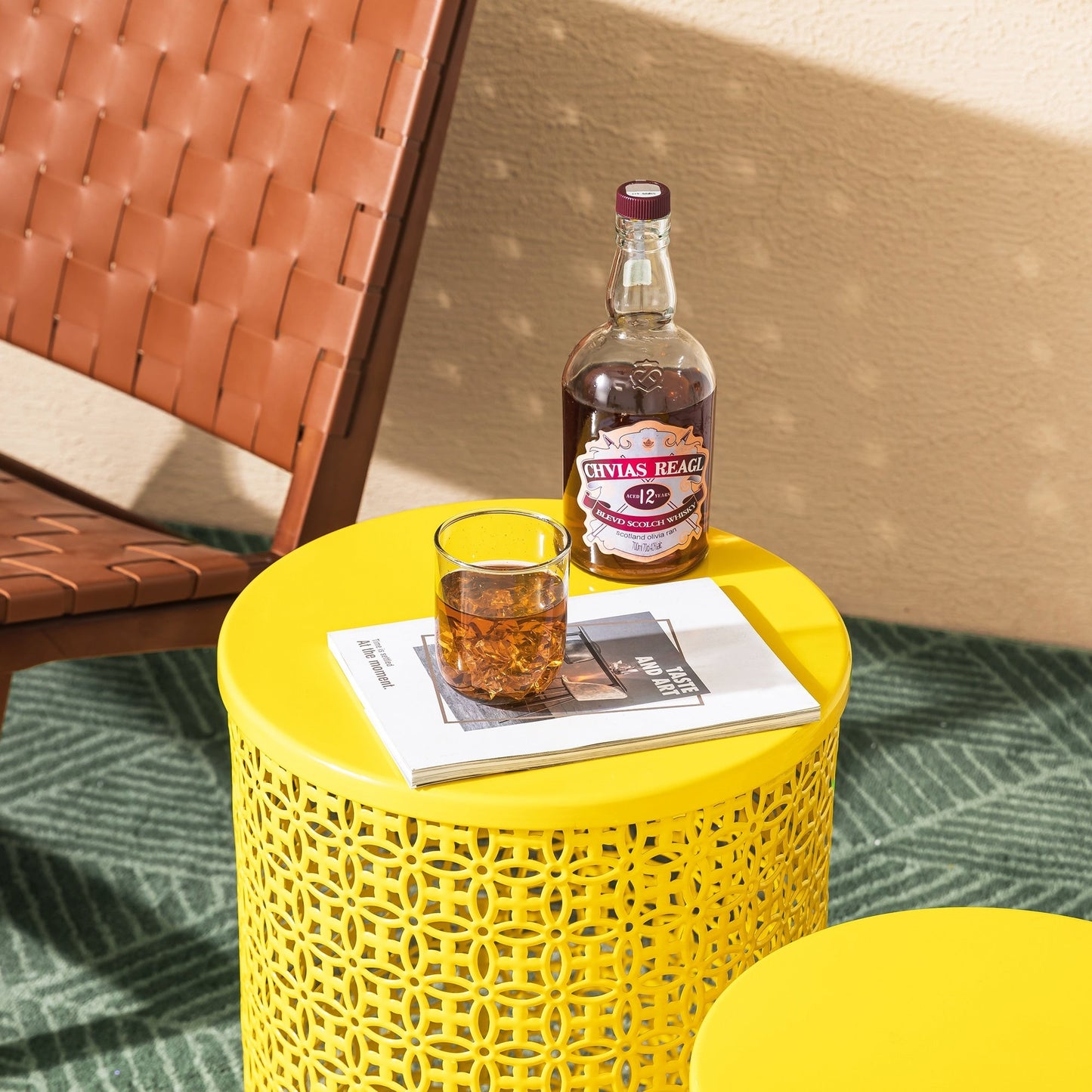 Glitzhome Set of 2 19.25H & 16.5H Multi-functional Metal Outdoor Table Garden Stool