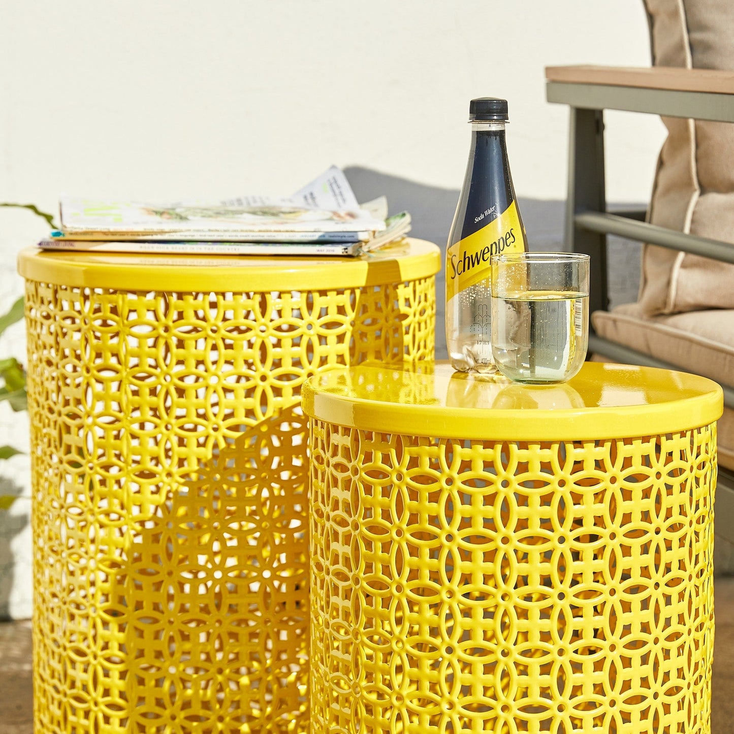 Glitzhome Set of 2 19.25H & 16.5H Multi-functional Metal Outdoor Table Garden Stool