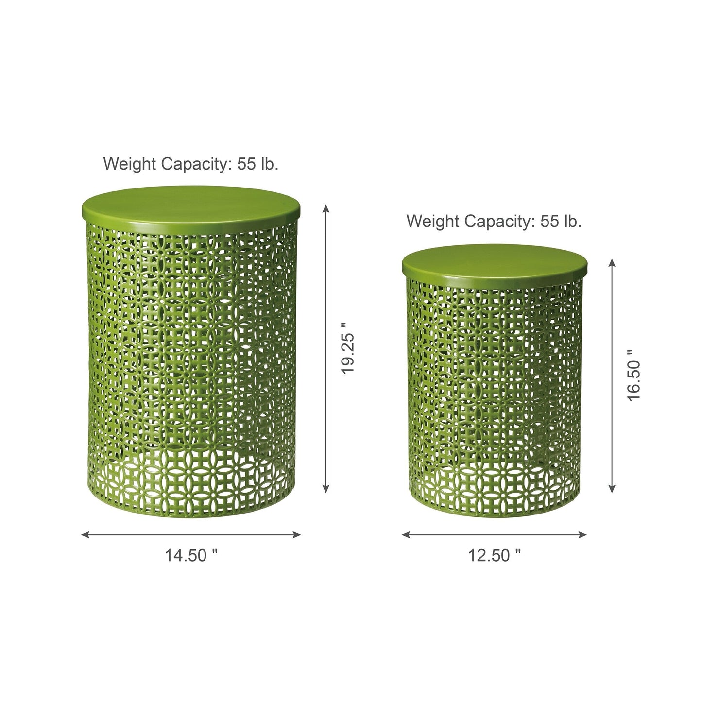 Glitzhome Set of 2 19.25H & 16.5H Multi-functional Metal Outdoor Table Garden Stool