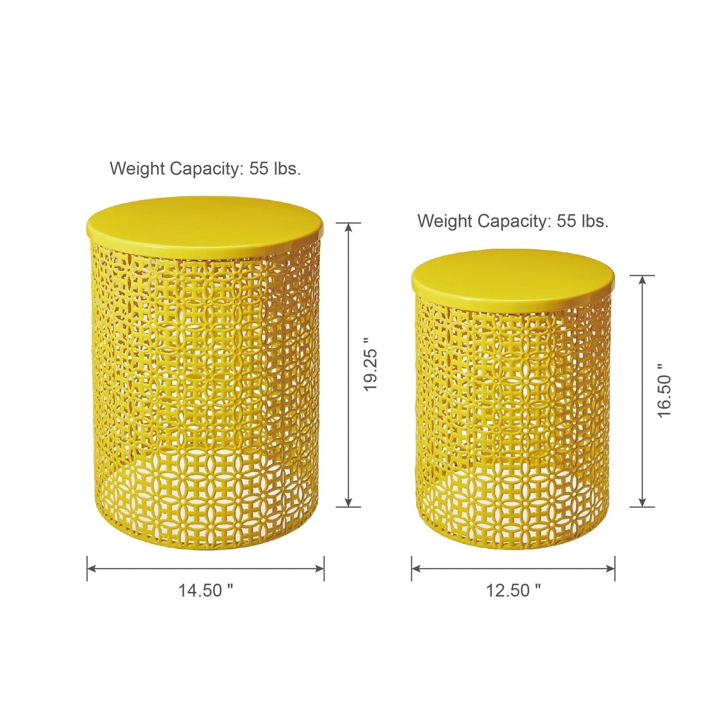 Glitzhome Set of 2 19.25H & 16.5H Multi-functional Metal Outdoor Table Garden Stool