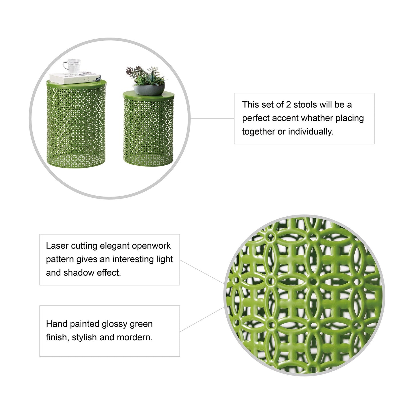 Glitzhome Set of 2 19.25H & 16.5H Multi-functional Metal Outdoor Table Garden Stool