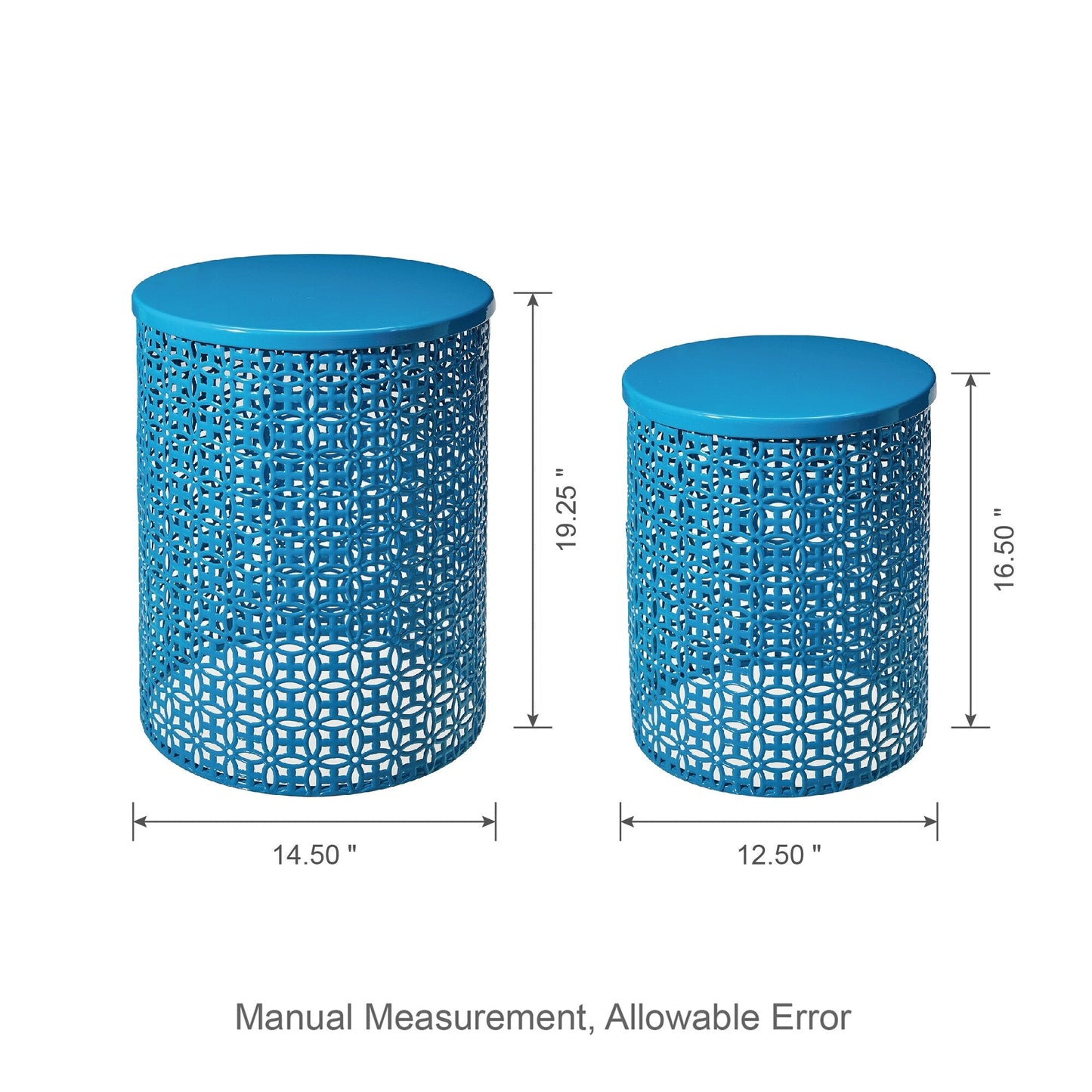 Glitzhome Set of 2 19.25H & 16.5H Multi-functional Metal Outdoor Table Garden Stool