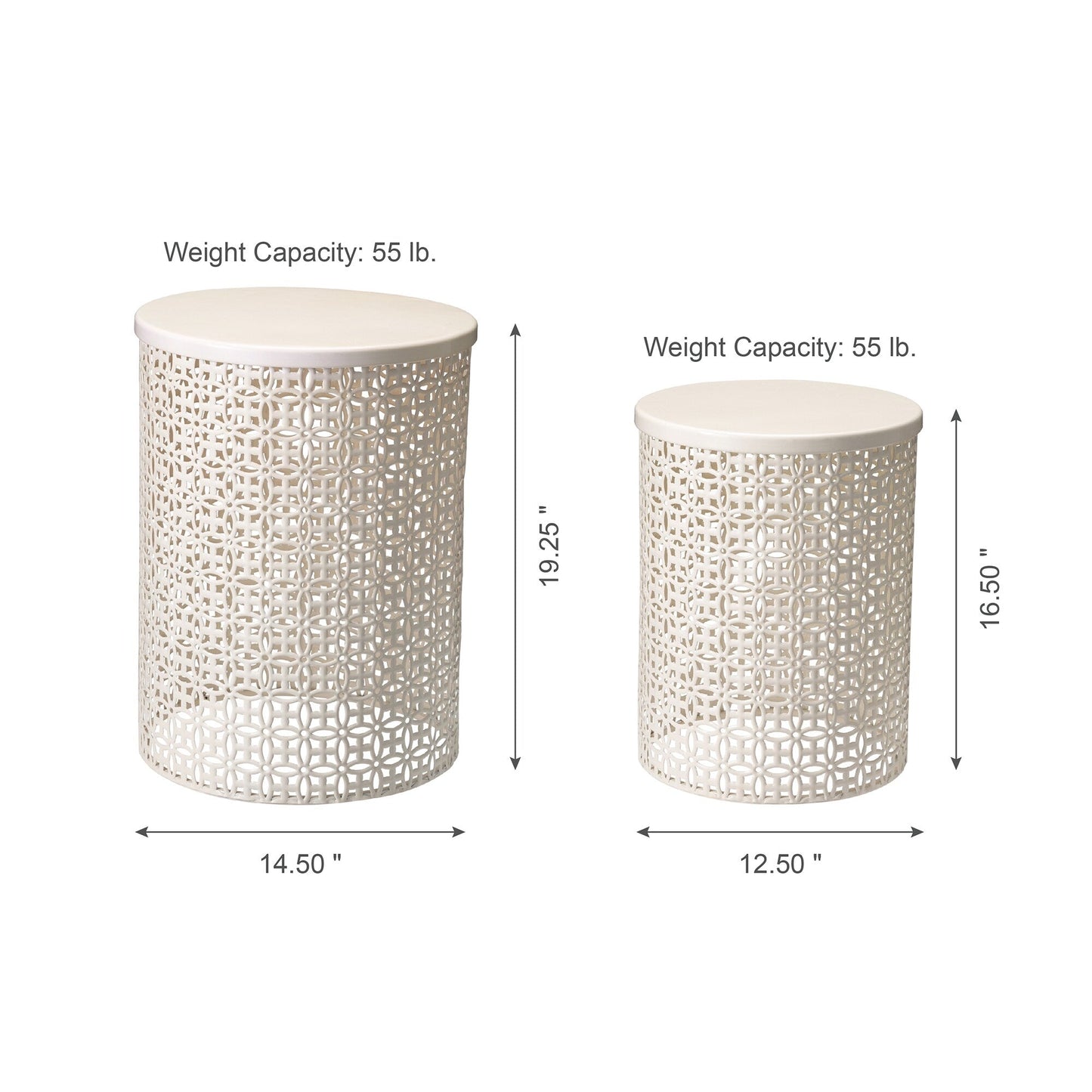 Glitzhome Set of 2 19.25H & 16.5H Multi-functional Metal Outdoor Table Garden Stool