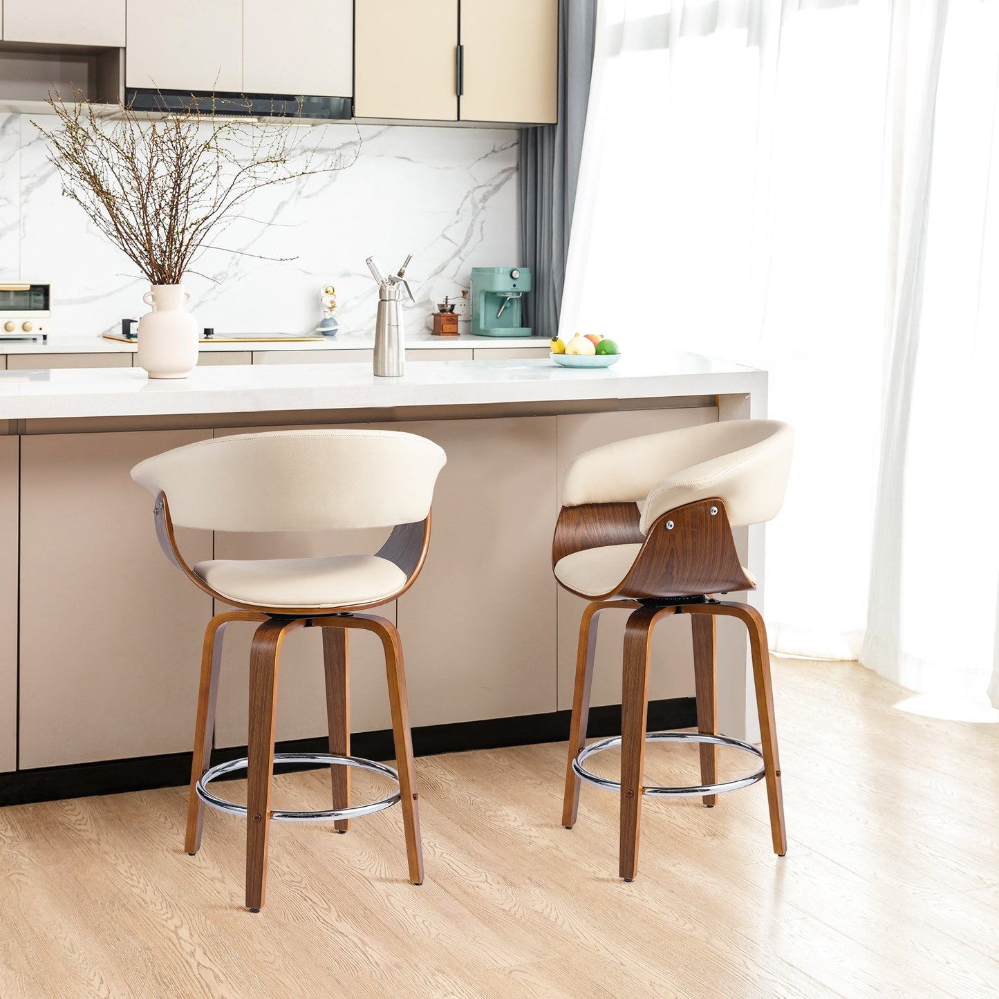 Glitzhome Set of 2 or 4 Modern Counter & Bar Height Wooden Swivel Bar Stools