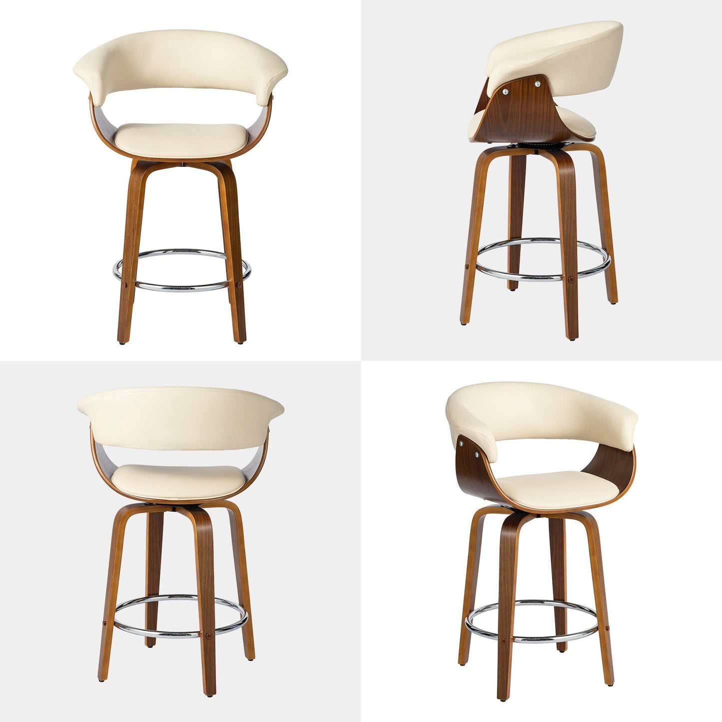Glitzhome Set of 2 or 4 Modern Counter & Bar Height Wooden Swivel Bar Stools