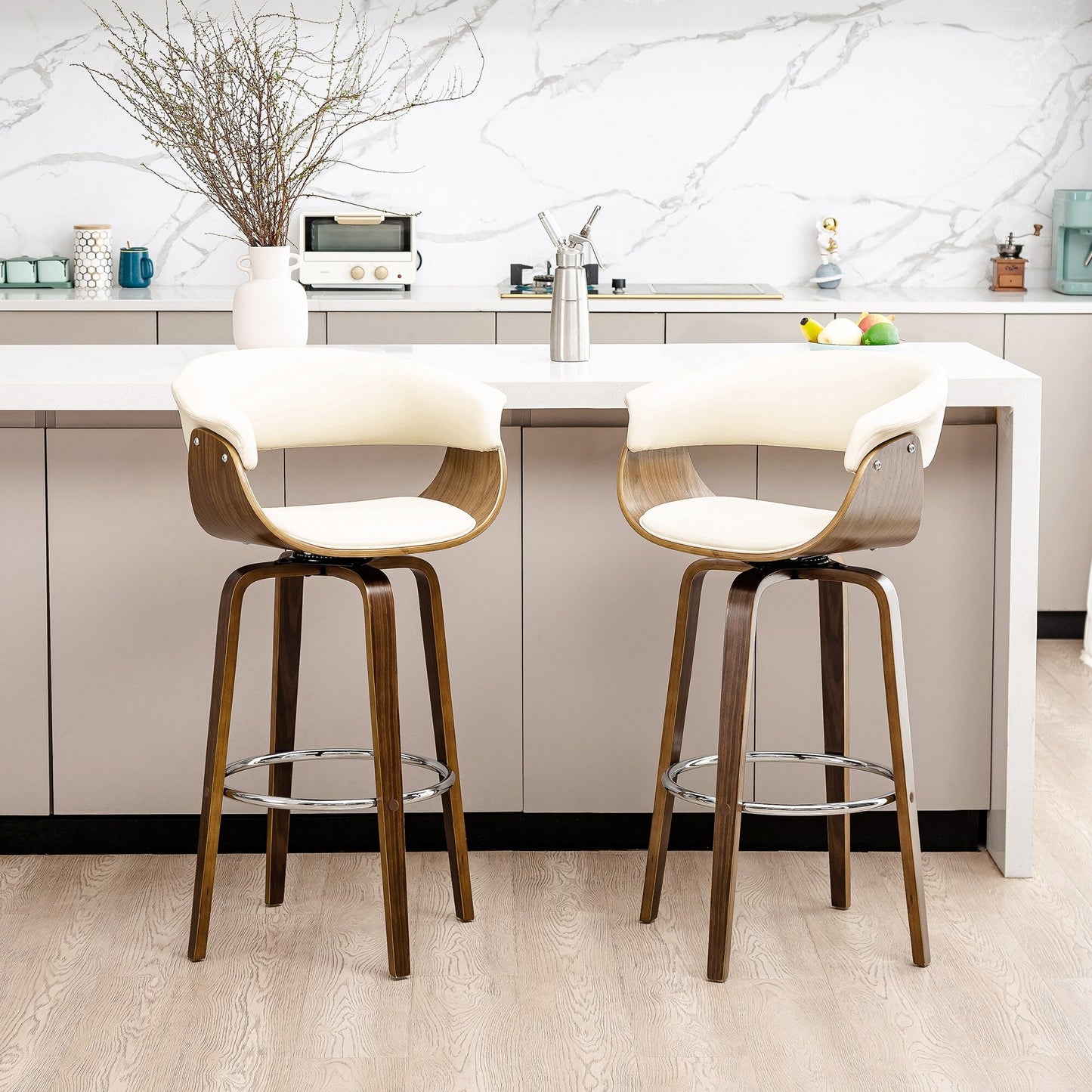 Glitzhome Set of 2 or 4 Modern Counter & Bar Height Wooden Swivel Bar Stools