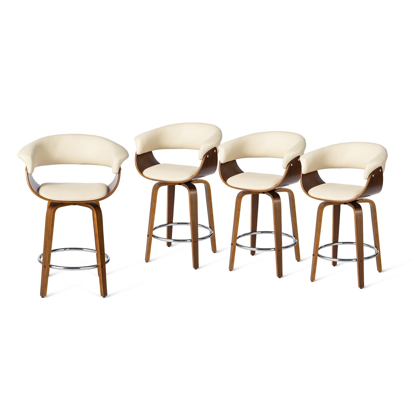 Glitzhome Set of 2 or 4 Modern Counter & Bar Height Wooden Swivel Bar Stools
