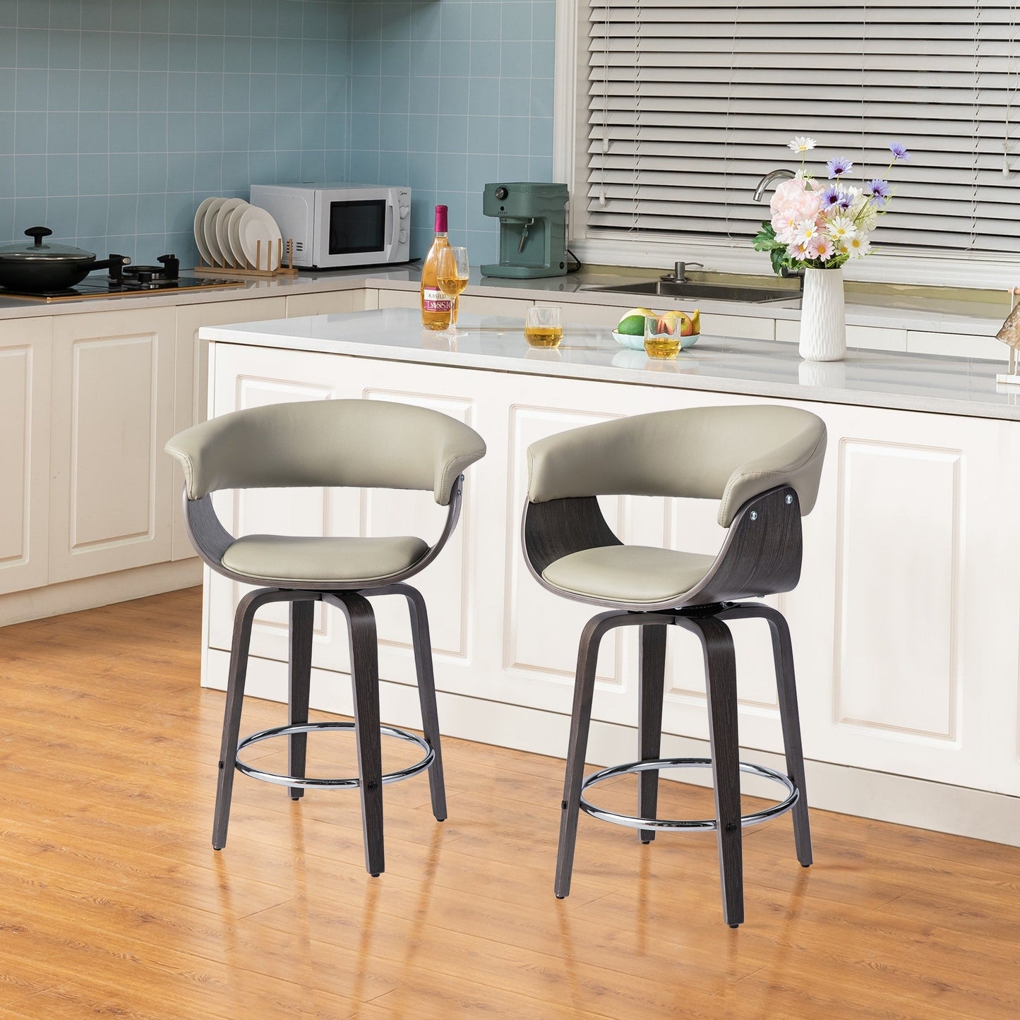 Glitzhome Set of 2 or 4 Modern Counter & Bar Height Wooden Swivel Bar Stools