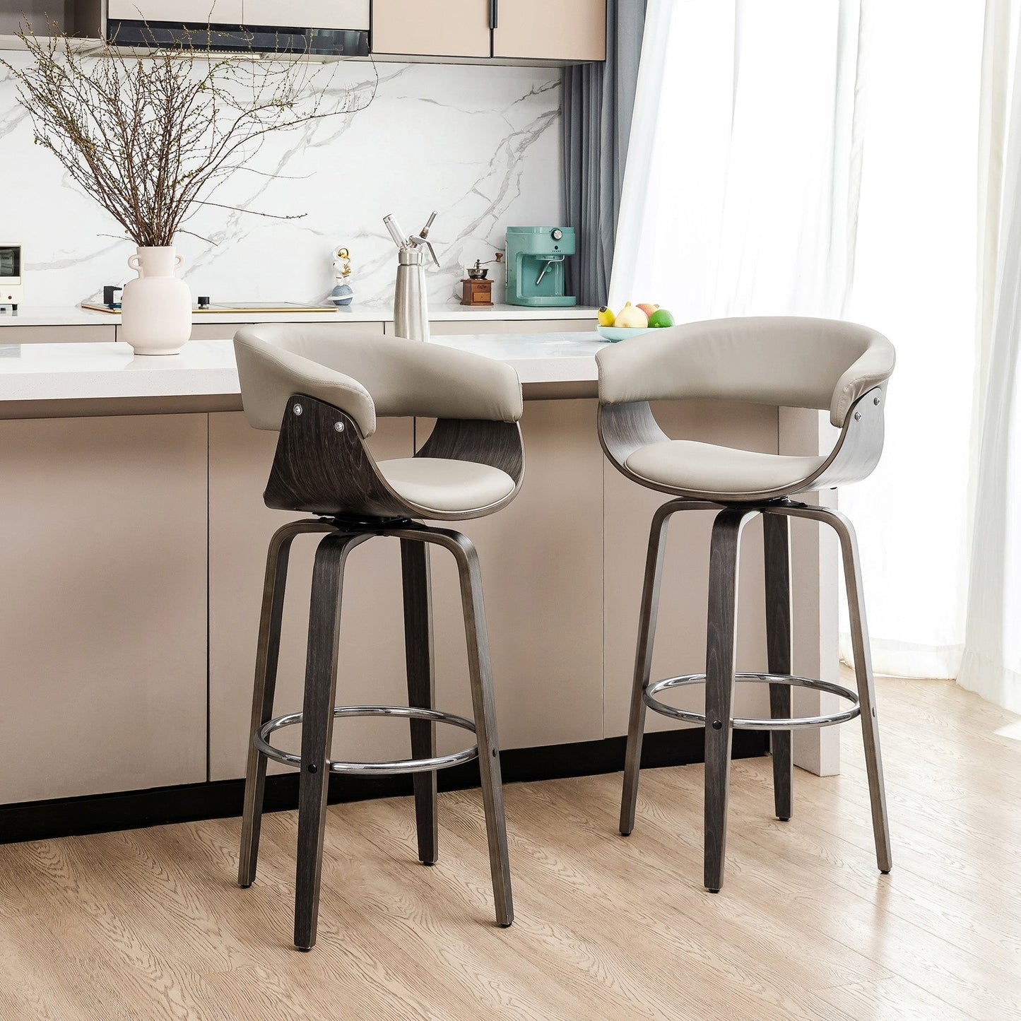Glitzhome Set of 2 or 4 Modern Counter & Bar Height Wooden Swivel Bar Stools