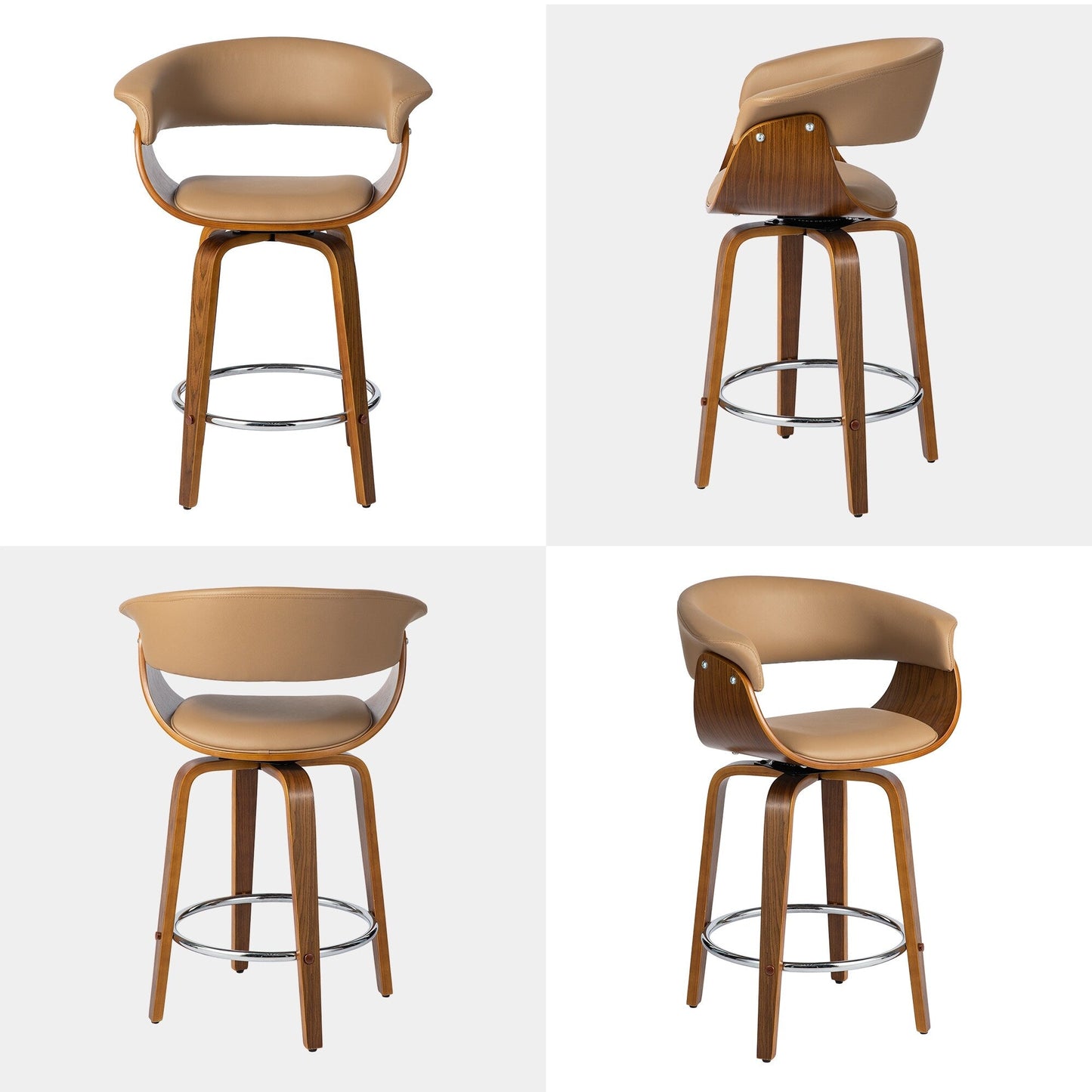 Glitzhome Set of 2 or 4 Modern Counter & Bar Height Wooden Swivel Bar Stools