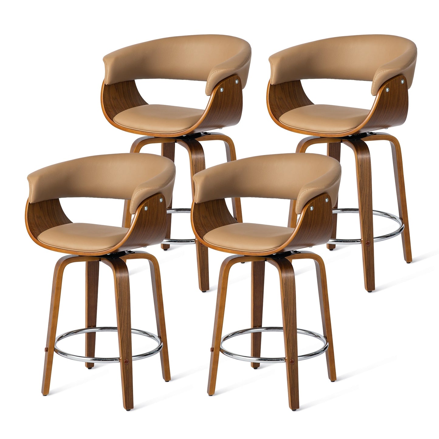 Glitzhome Set of 2 or 4 Modern Counter & Bar Height Wooden Swivel Bar Stools