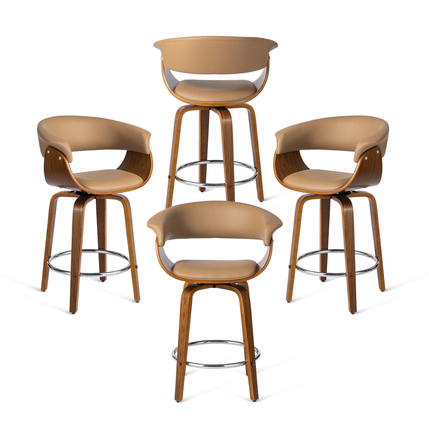 Glitzhome Set of 2 or 4 Modern Counter & Bar Height Wooden Swivel Bar Stools