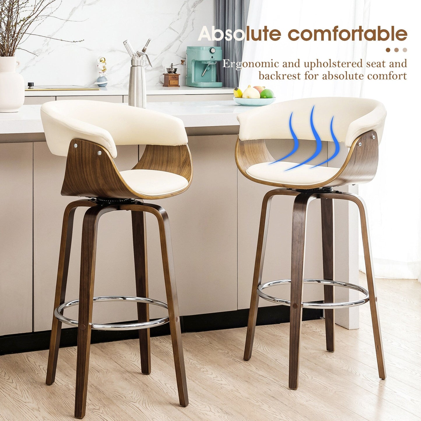 Glitzhome Set of 2 or 4 Modern Counter & Bar Height Wooden Swivel Bar Stools