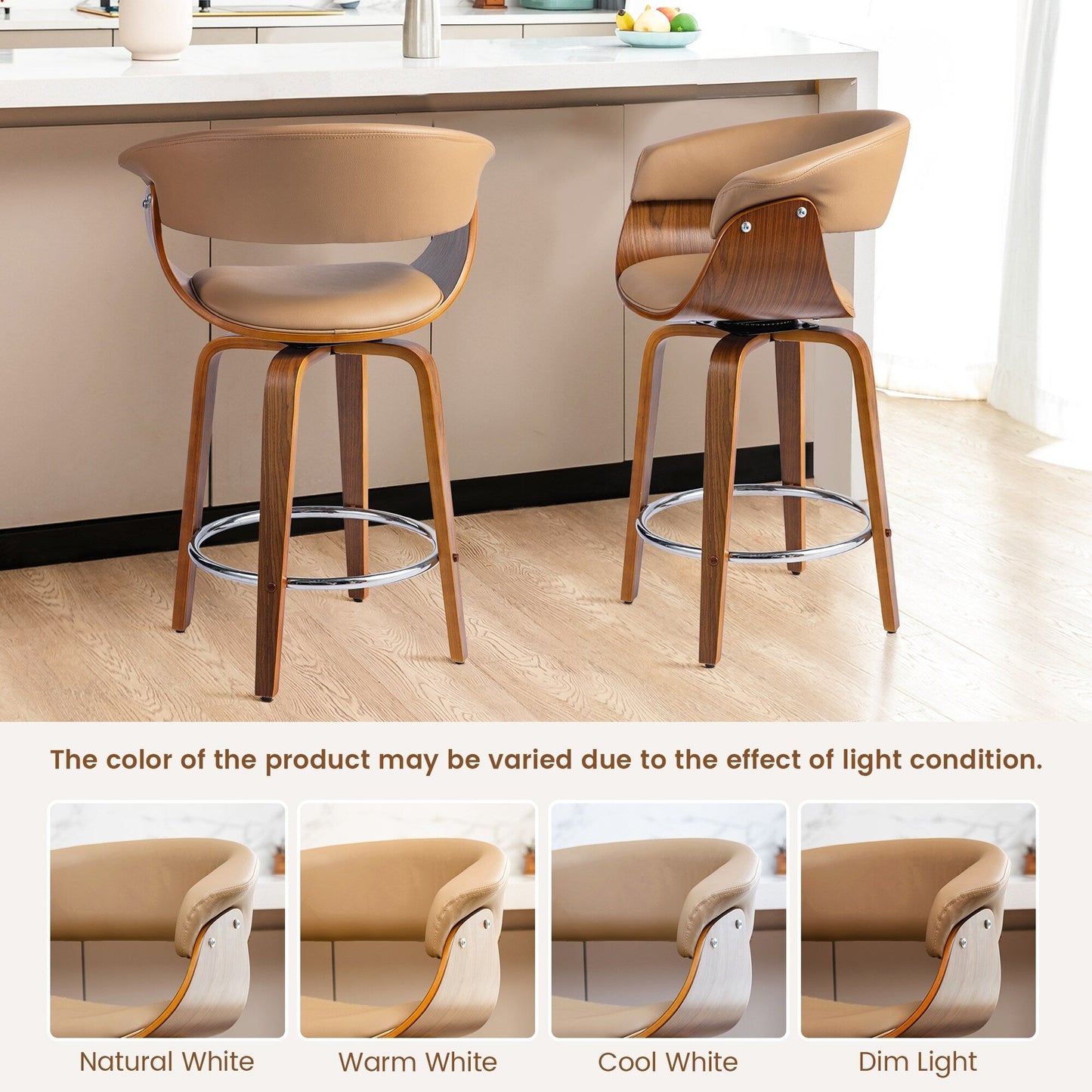 Glitzhome Set of 2 or 4 Modern Counter & Bar Height Wooden Swivel Bar Stools