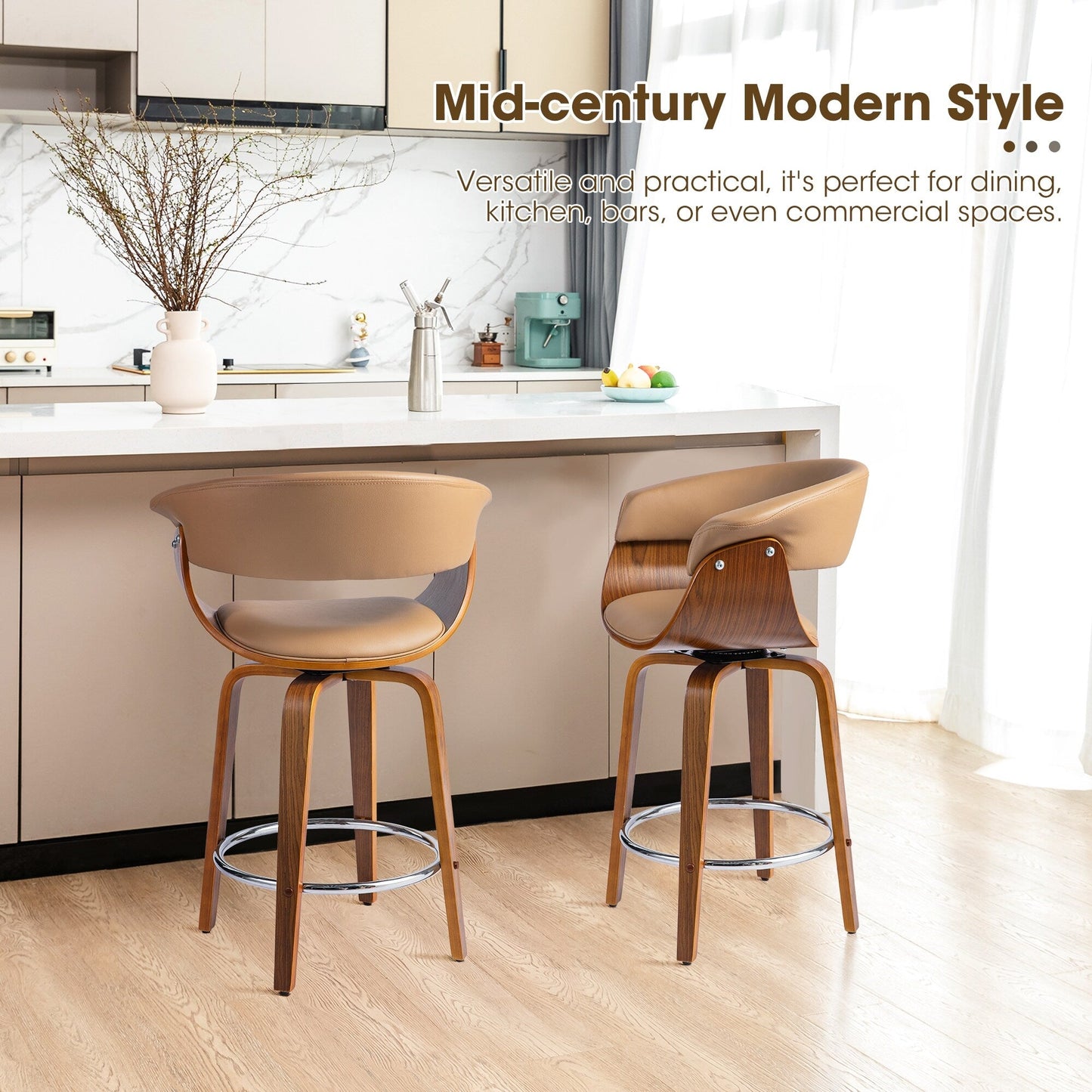 Glitzhome Set of 2 or 4 Modern Counter & Bar Height Wooden Swivel Bar Stools