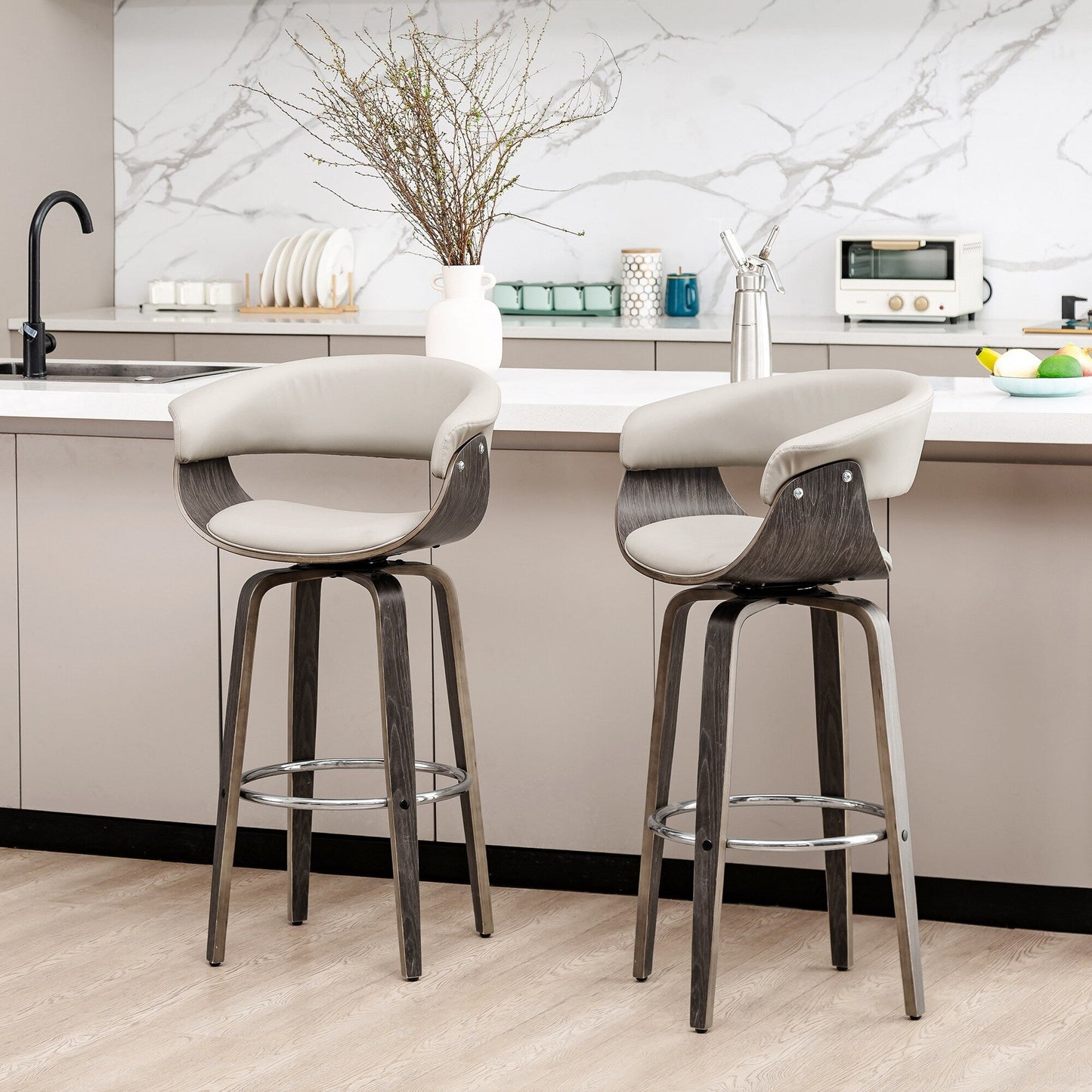 Glitzhome Set of 2 or 4 Modern Counter & Bar Height Wooden Swivel Bar Stools