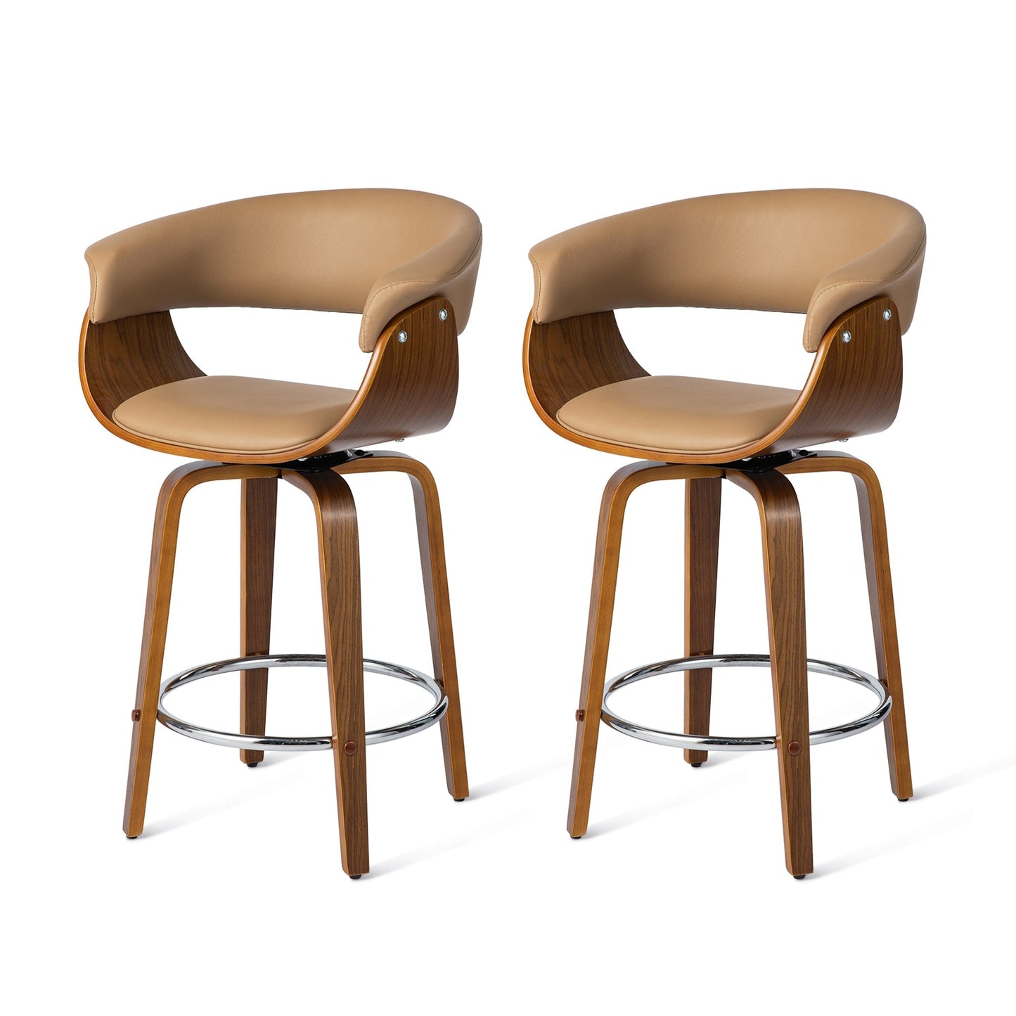 Glitzhome Set of 2 or 4 Modern Counter & Bar Height Wooden Swivel Bar Stools