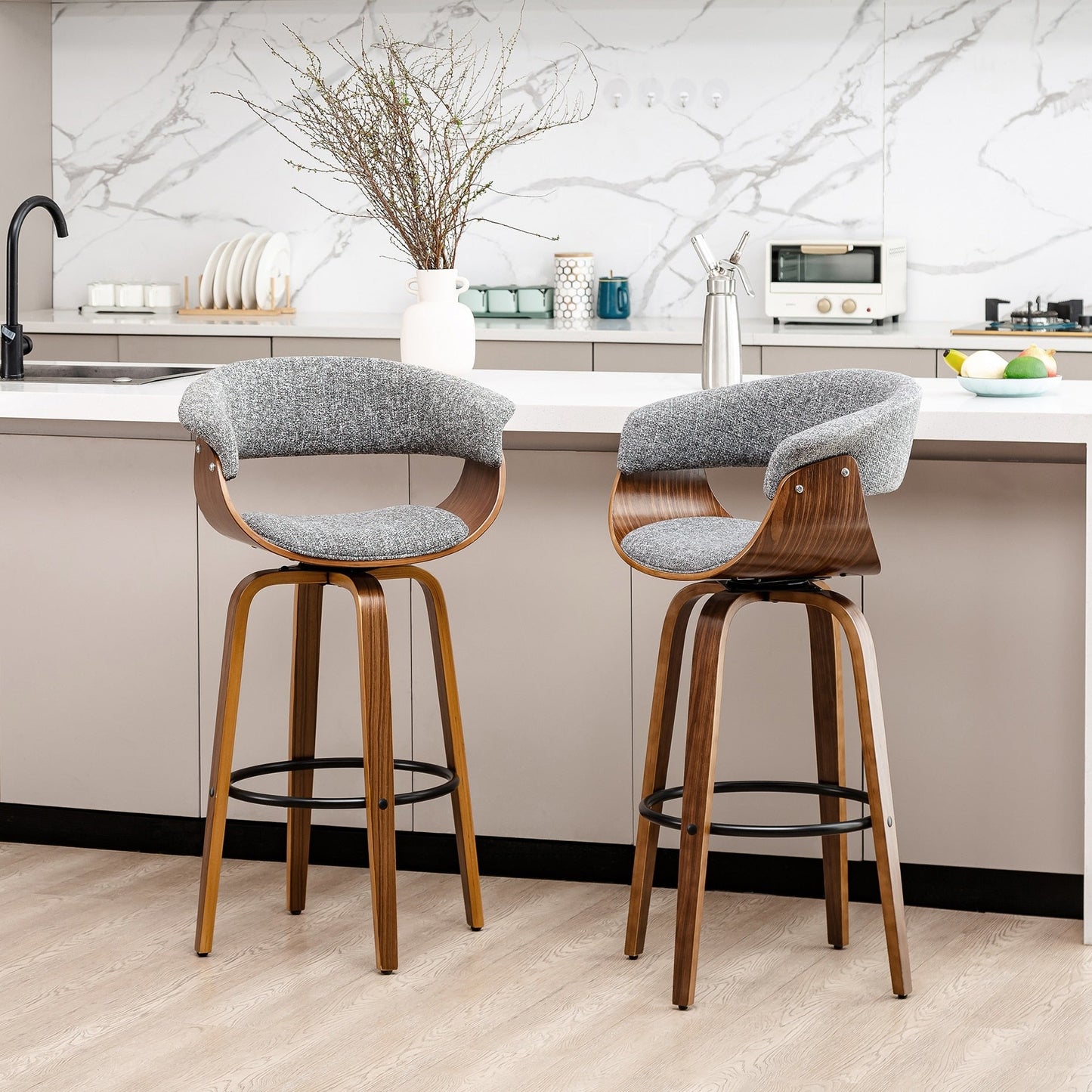 Glitzhome Set of 2 or 4 Modern Counter & Bar Height Wooden Swivel Bar Stools