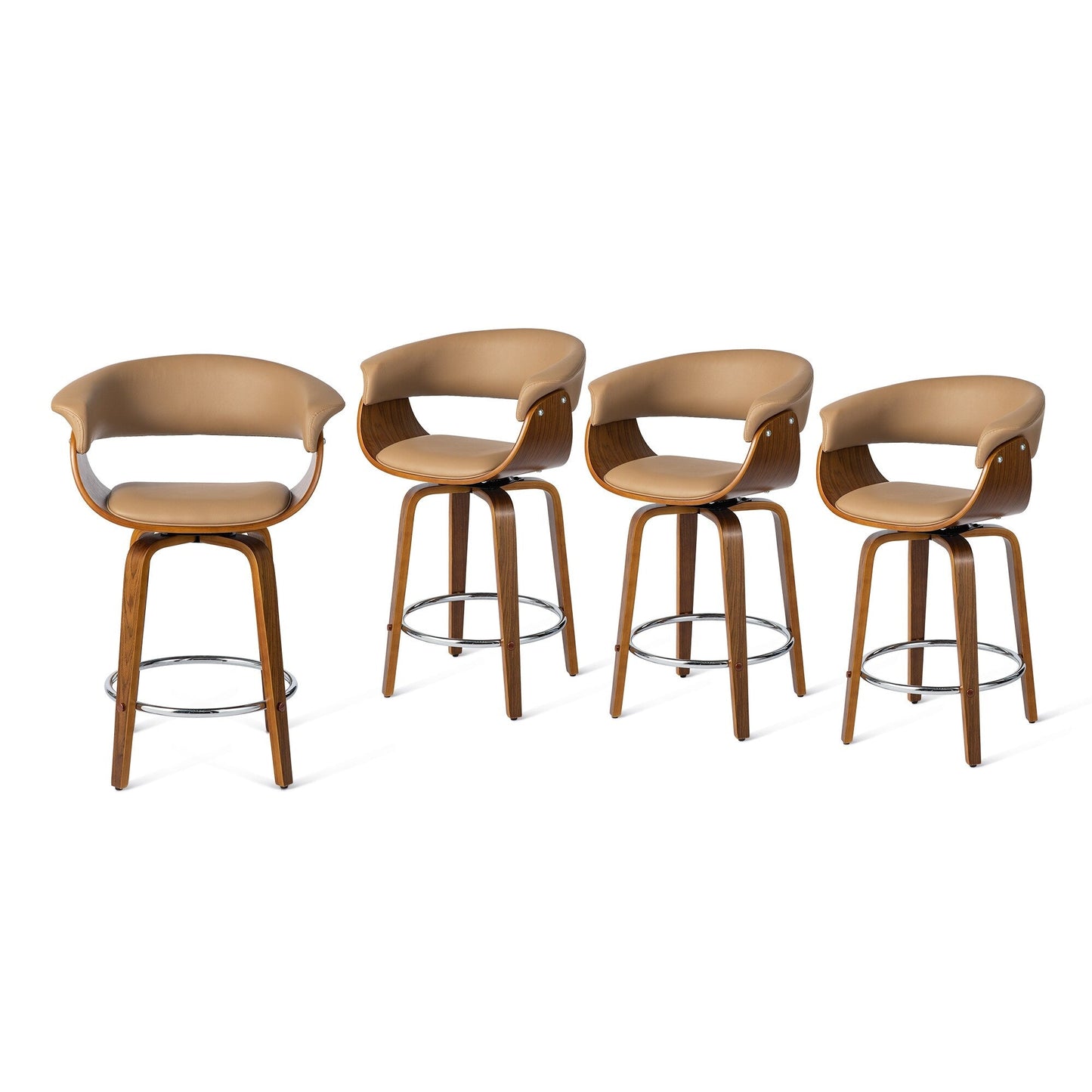 Glitzhome Set of 2 or 4 Modern Counter & Bar Height Wooden Swivel Bar Stools