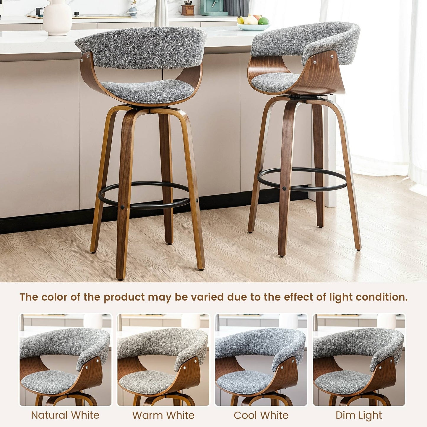 Glitzhome Set of 2 or 4 Modern Counter & Bar Height Wooden Swivel Bar Stools