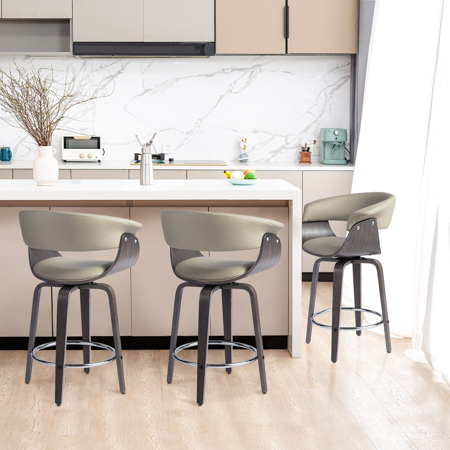 Glitzhome Set of 2 or 4 Modern Counter & Bar Height Wooden Swivel Bar Stools