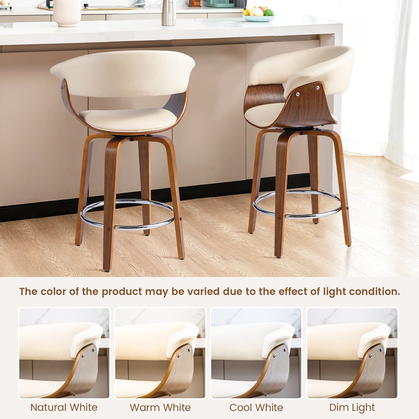 Glitzhome Set of 2 or 4 Modern Counter & Bar Height Wooden Swivel Bar Stools