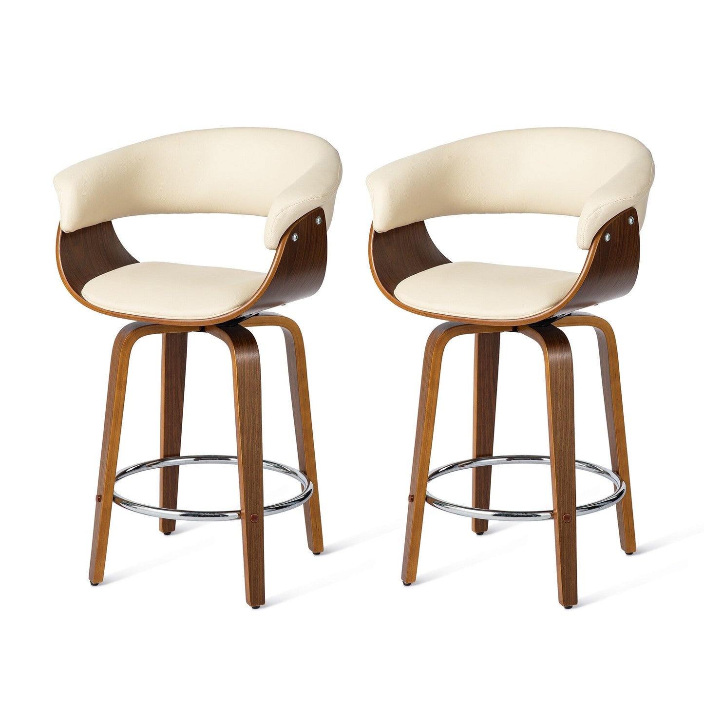 Glitzhome Set of 2 or 4 Modern Counter & Bar Height Wooden Swivel Bar Stools