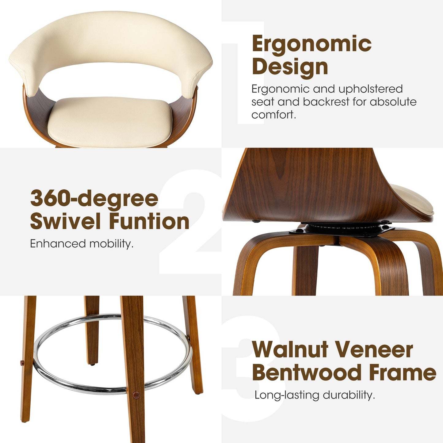 Glitzhome Set of 2 or 4 Modern Counter & Bar Height Wooden Swivel Bar Stools