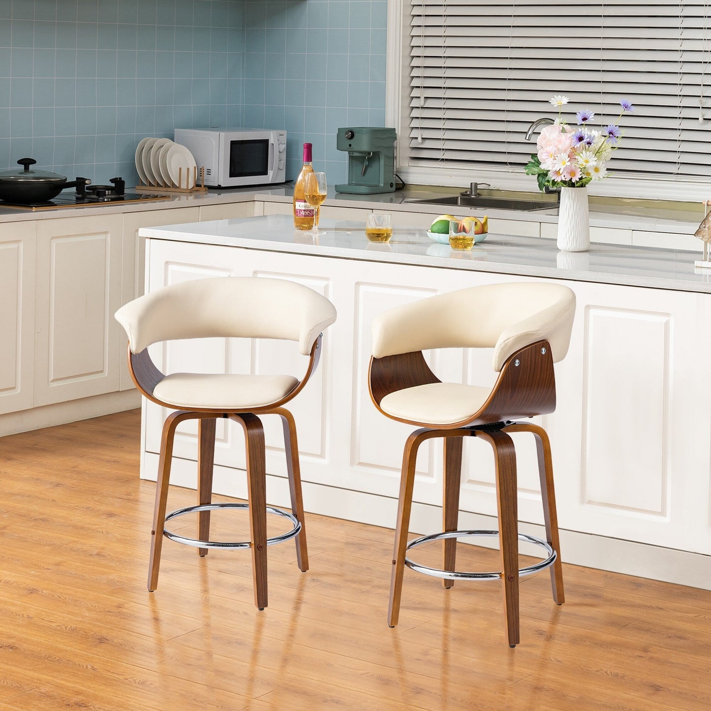 Glitzhome Set of 2 or 4 Modern Counter & Bar Height Wooden Swivel Bar Stools