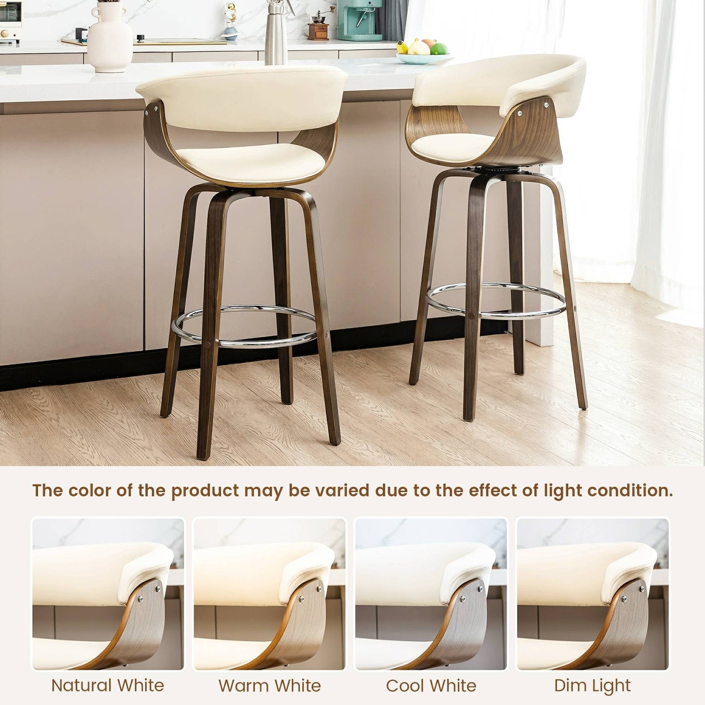 Glitzhome Set of 2 or 4 Modern Counter & Bar Height Wooden Swivel Bar Stools