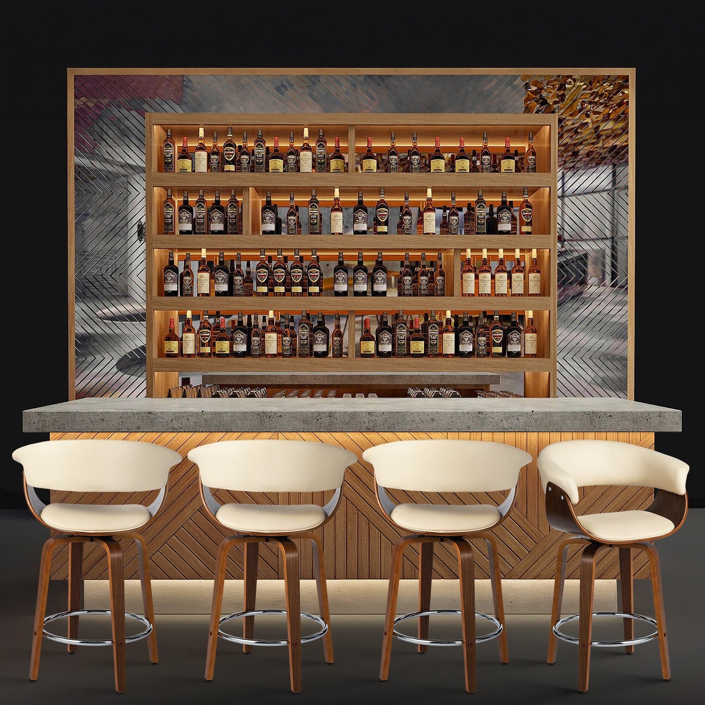 Glitzhome Set of 2 or 4 Modern Counter & Bar Height Wooden Swivel Bar Stools