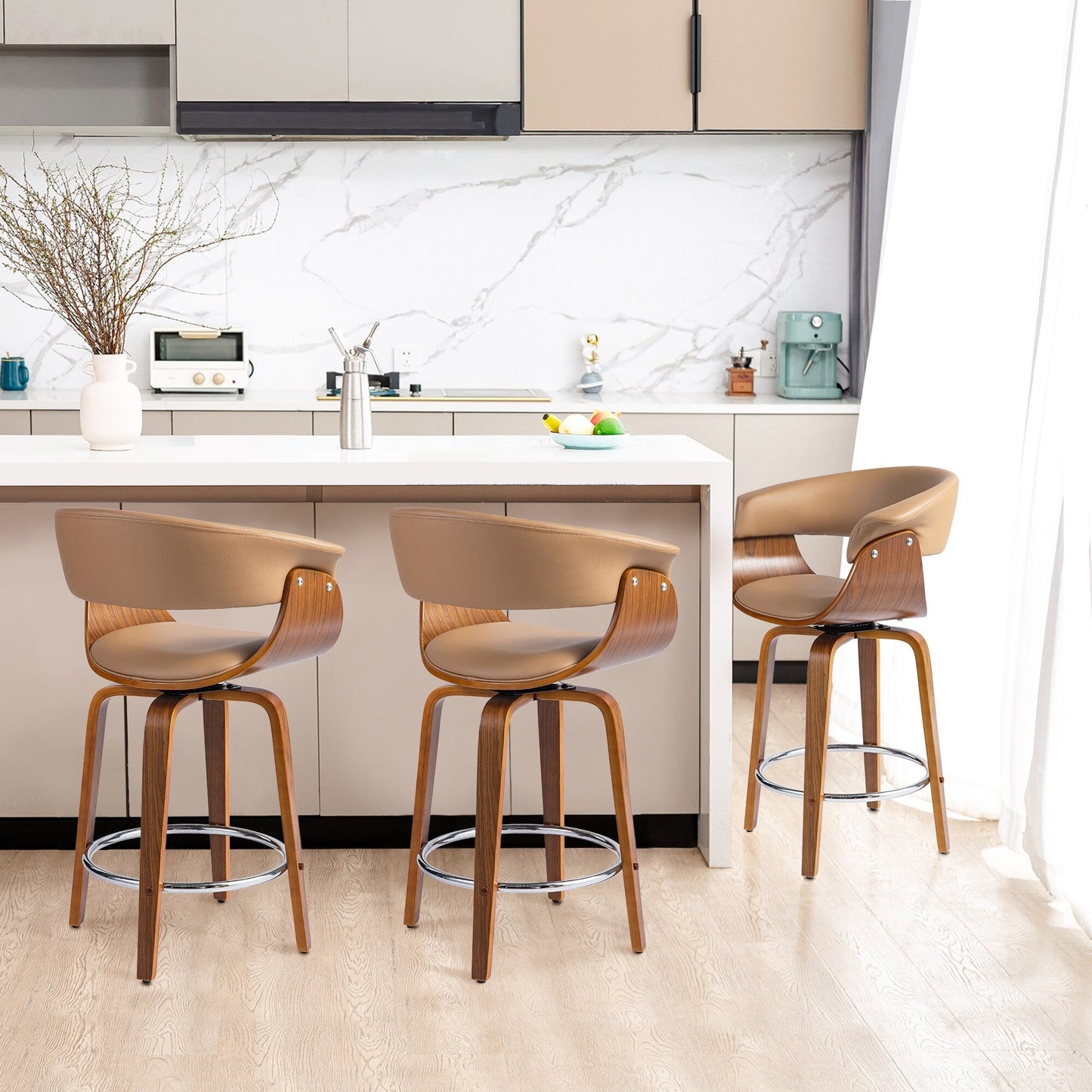 Glitzhome Set of 2 or 4 Modern Counter & Bar Height Wooden Swivel Bar Stools