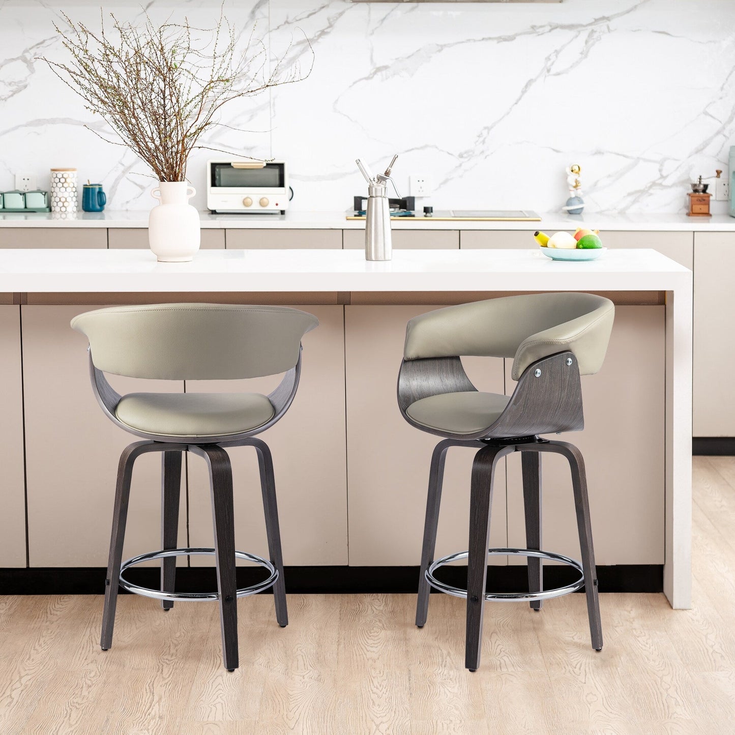 Glitzhome Set of 2 or 4 Modern Counter & Bar Height Wooden Swivel Bar Stools