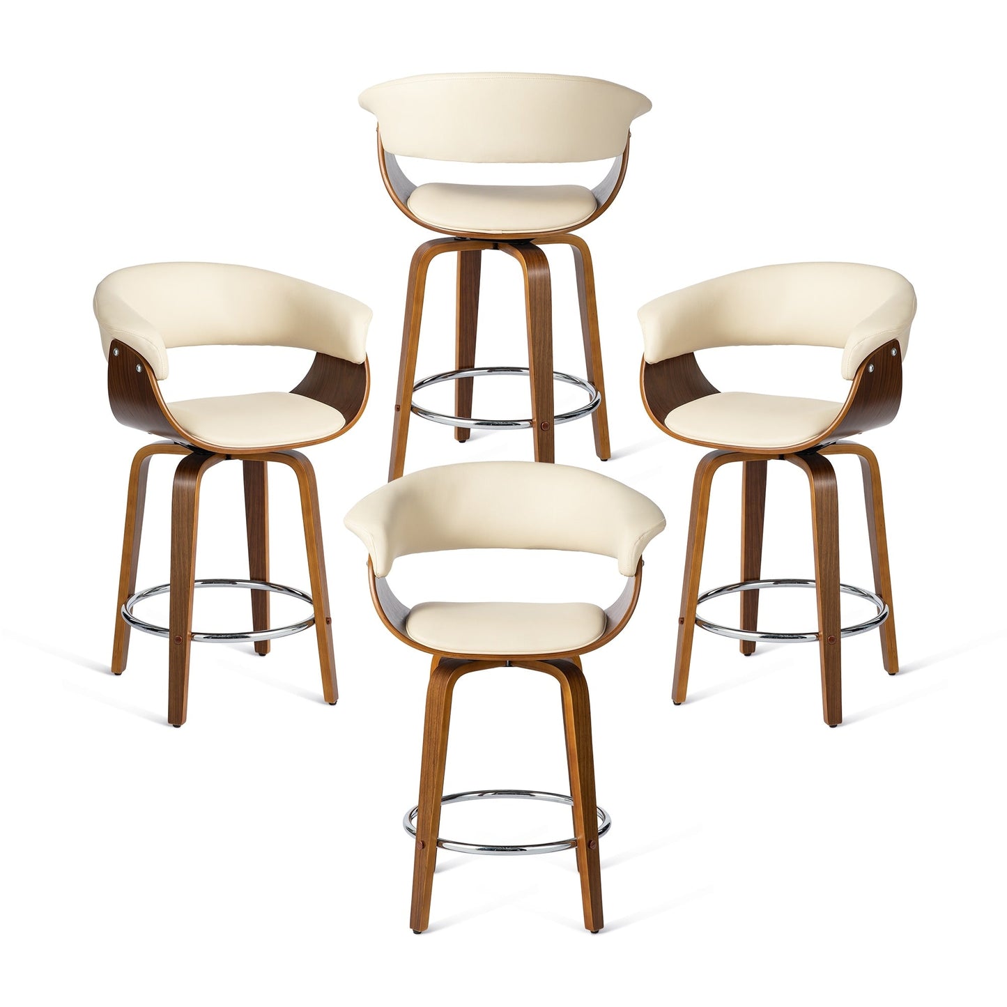Glitzhome Set of 2 or 4 Modern Counter & Bar Height Wooden Swivel Bar Stools