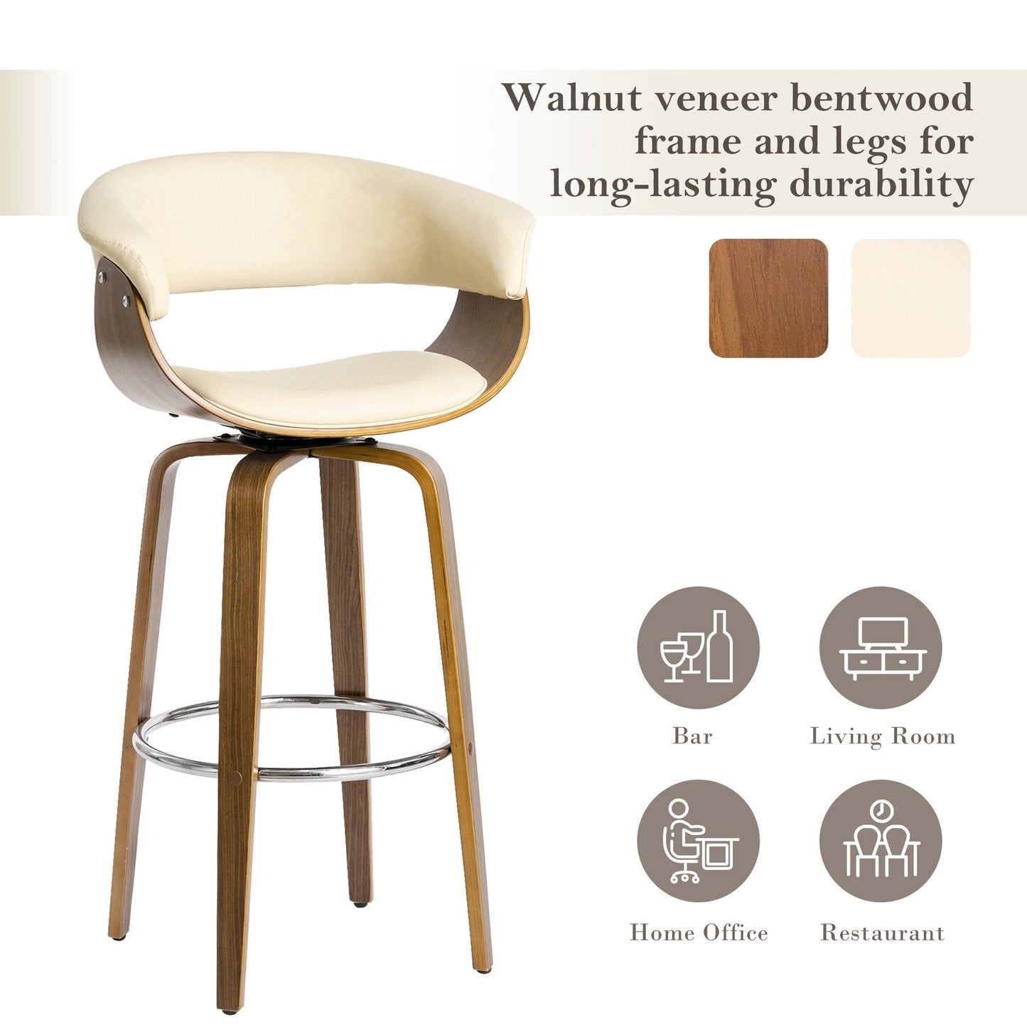 Glitzhome Set of 2 or 4 Modern Counter & Bar Height Wooden Swivel Bar Stools