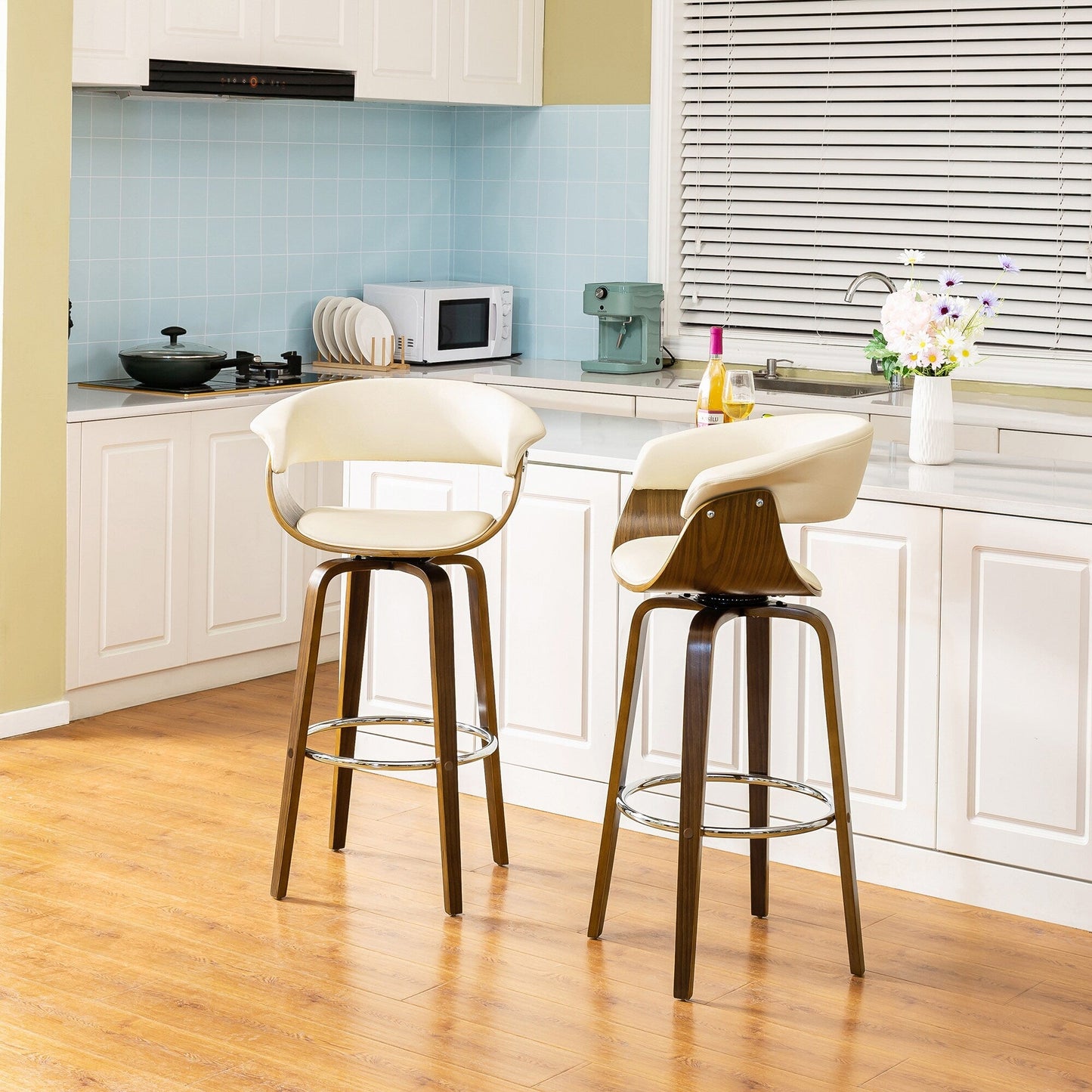 Glitzhome Set of 2 or 4 Modern Counter & Bar Height Wooden Swivel Bar Stools