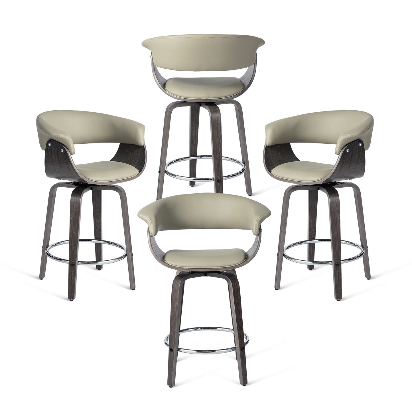 Glitzhome Set of 2 or 4 Modern Counter & Bar Height Wooden Swivel Bar Stools