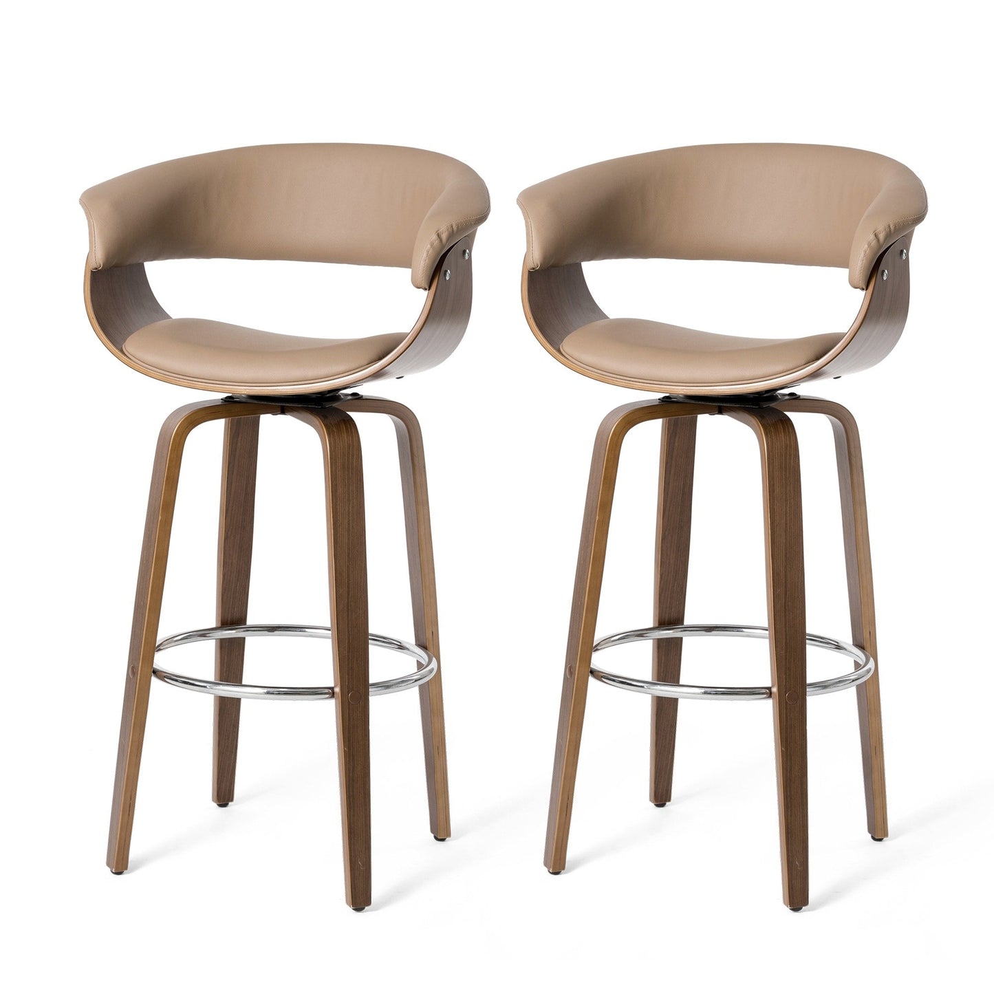 Glitzhome Set of 2 or 4 Modern Counter & Bar Height Wooden Swivel Bar Stools