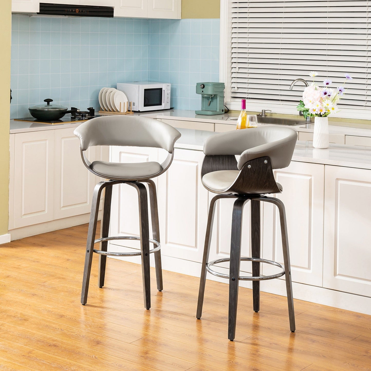 Glitzhome Set of 2 or 4 Modern Counter & Bar Height Wooden Swivel Bar Stools