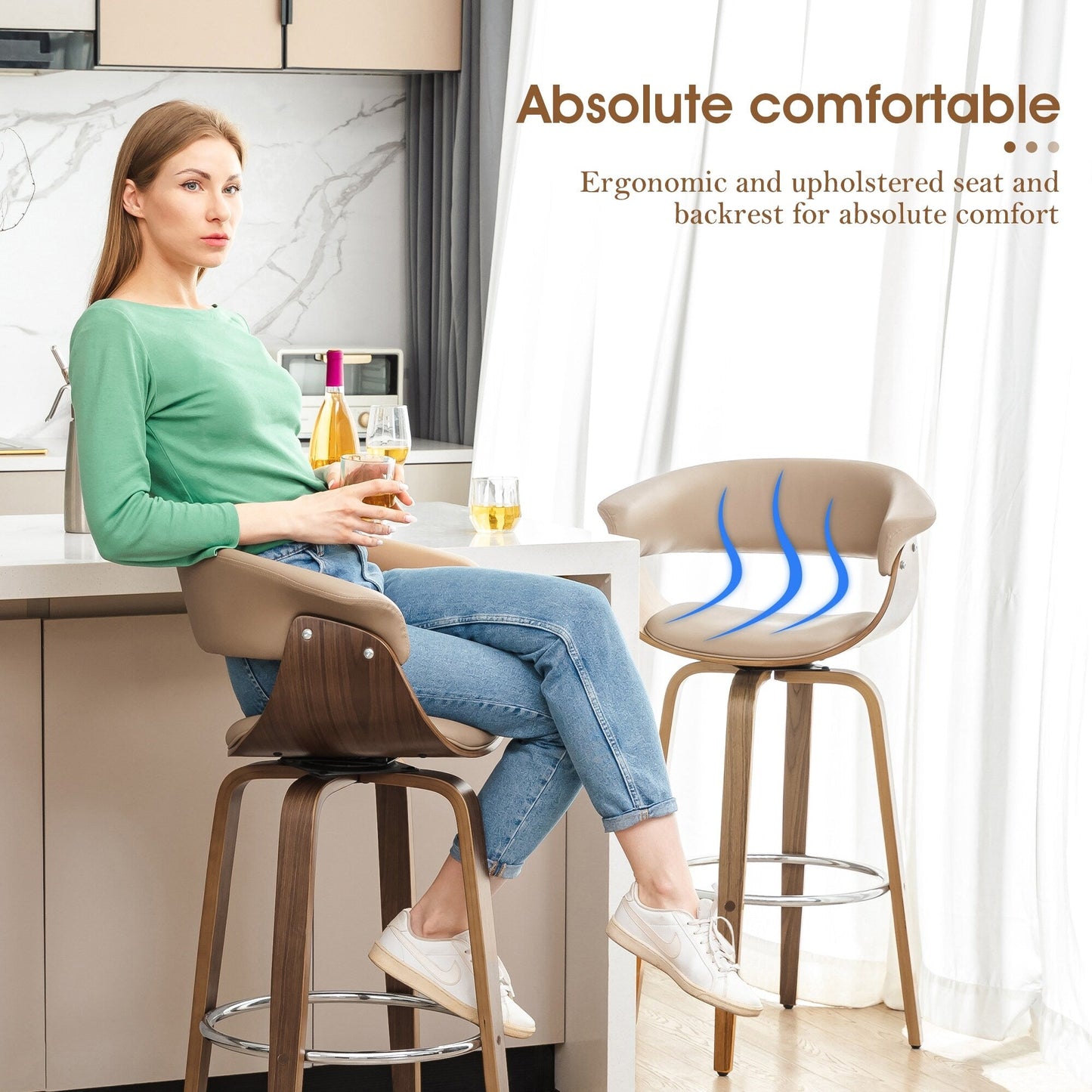 Glitzhome Set of 2 or 4 Modern Counter & Bar Height Wooden Swivel Bar Stools