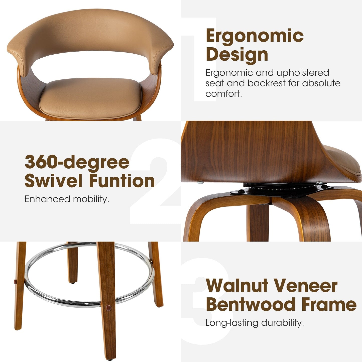 Glitzhome Set of 2 or 4 Modern Counter & Bar Height Wooden Swivel Bar Stools