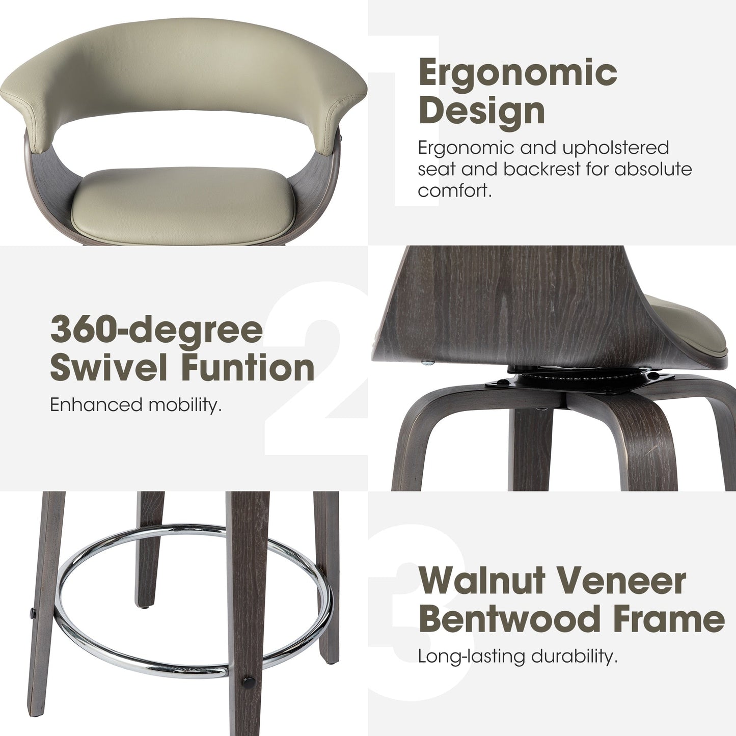 Glitzhome Set of 2 or 4 Modern Counter & Bar Height Wooden Swivel Bar Stools