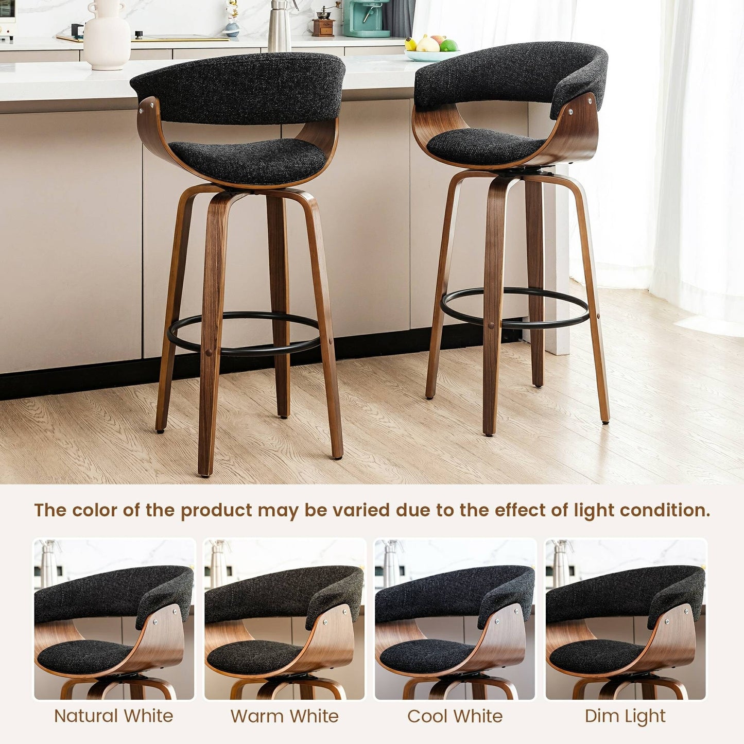 Glitzhome Set of 2 or 4 Modern Counter & Bar Height Wooden Swivel Bar Stools