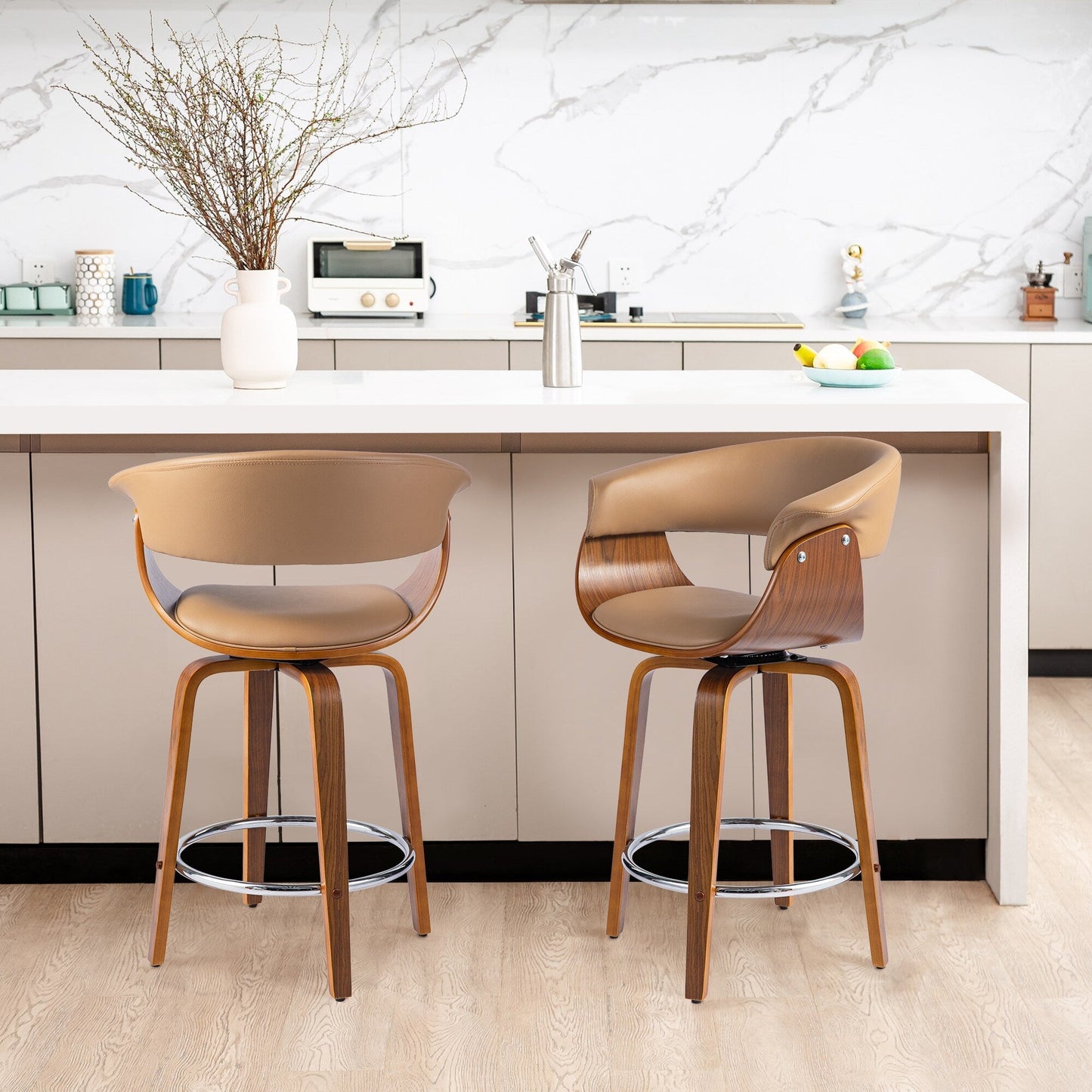 Glitzhome Set of 2 or 4 Modern Counter & Bar Height Wooden Swivel Bar Stools