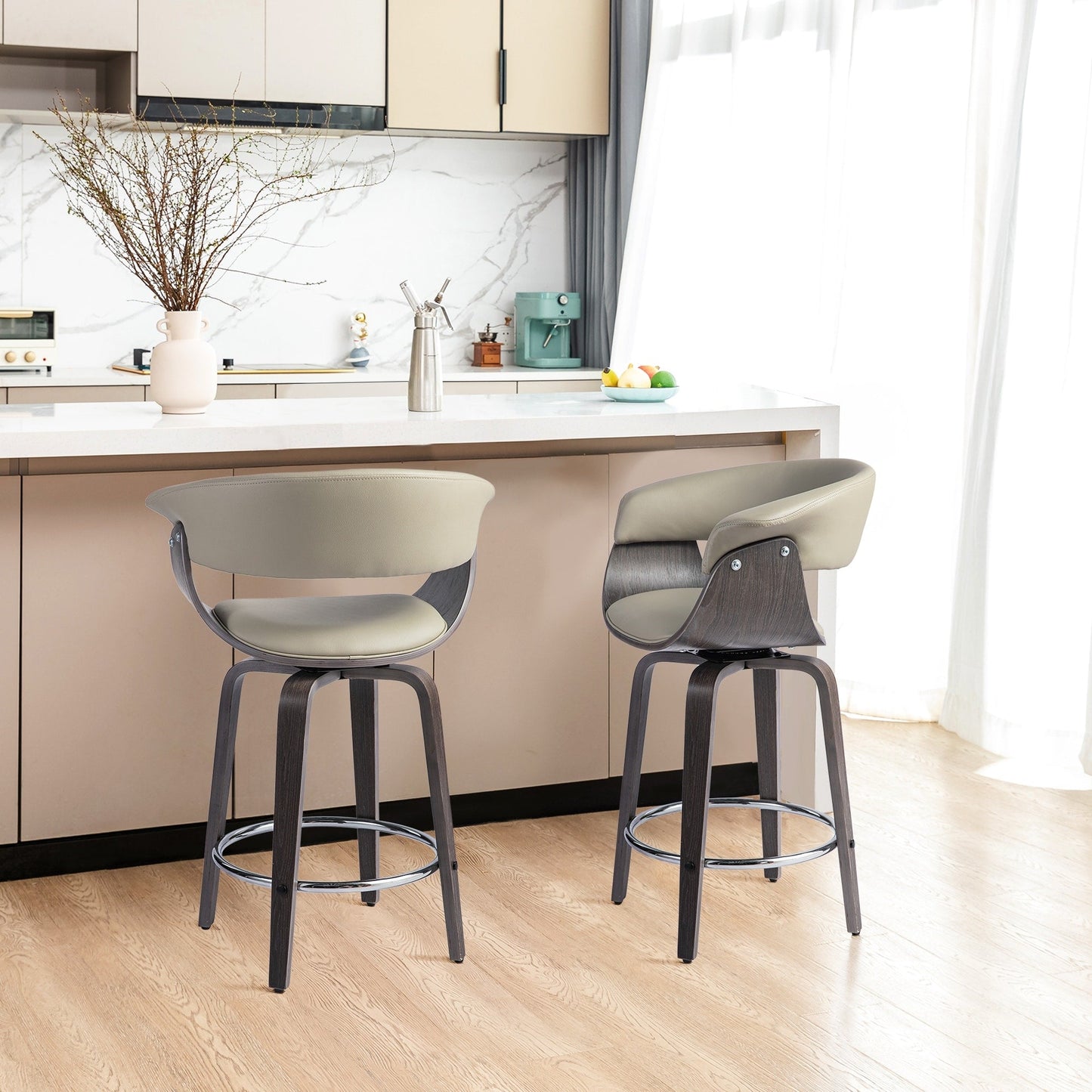 Glitzhome Set of 2 or 4 Modern Counter & Bar Height Wooden Swivel Bar Stools