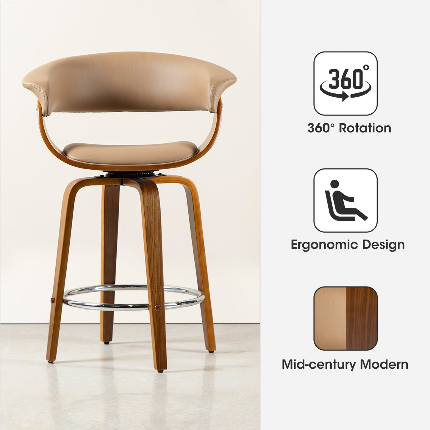 Glitzhome Set of 2 or 4 Modern Counter & Bar Height Wooden Swivel Bar Stools