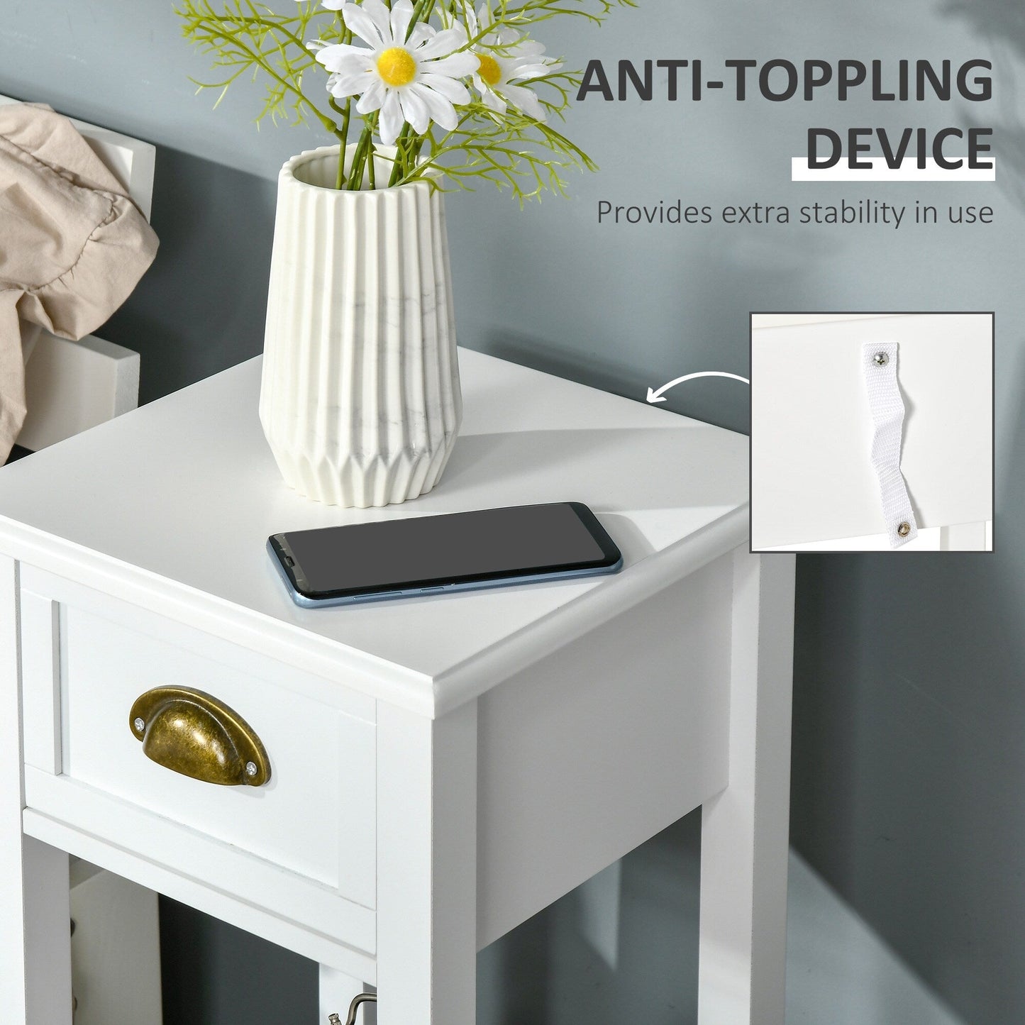 HOMCOM 2-Tier Night Stand with Drawer, Narrow End Table with Bottom Shelf, for Living Room or Bedroom