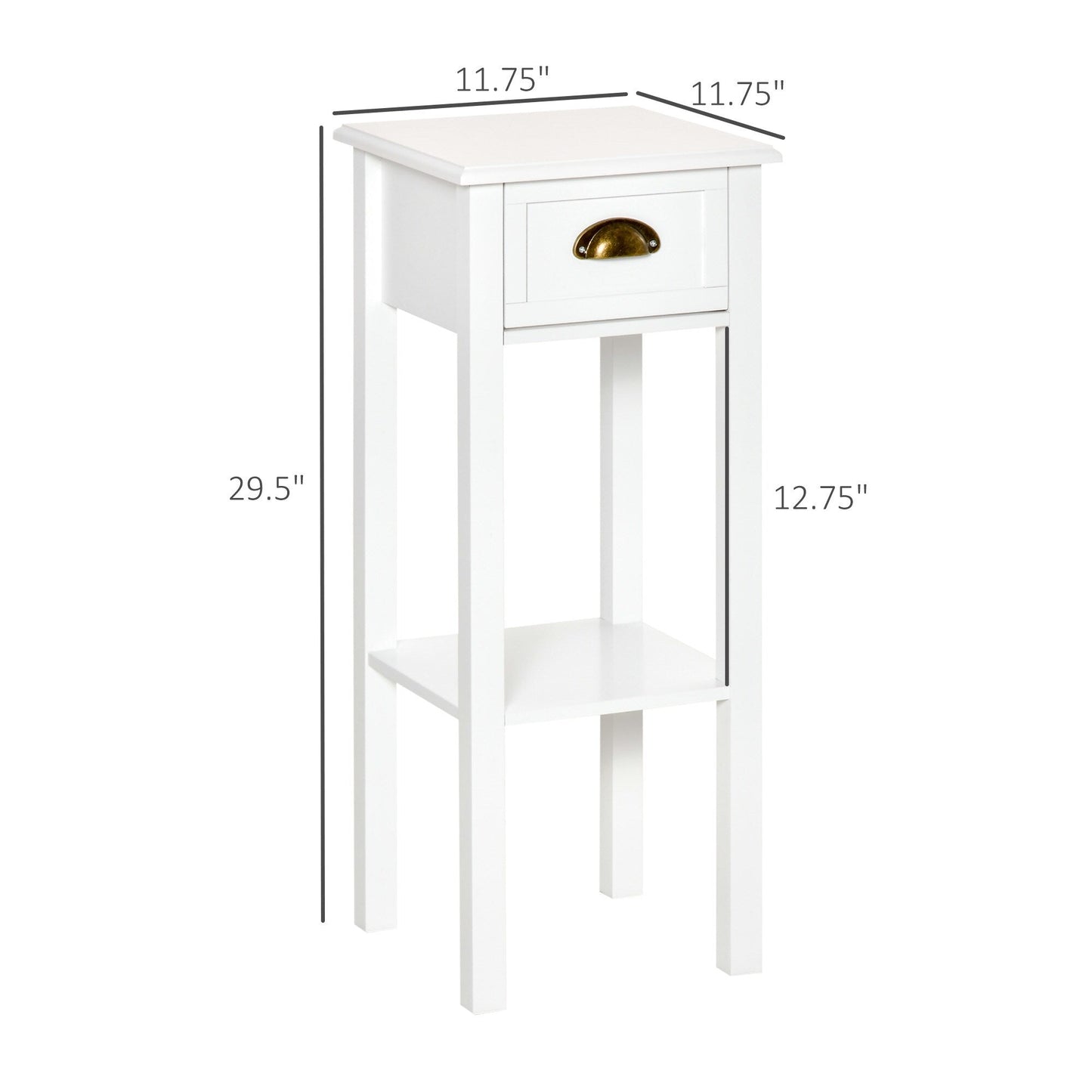 HOMCOM 2-Tier Night Stand with Drawer, Narrow End Table with Bottom Shelf, for Living Room or Bedroom