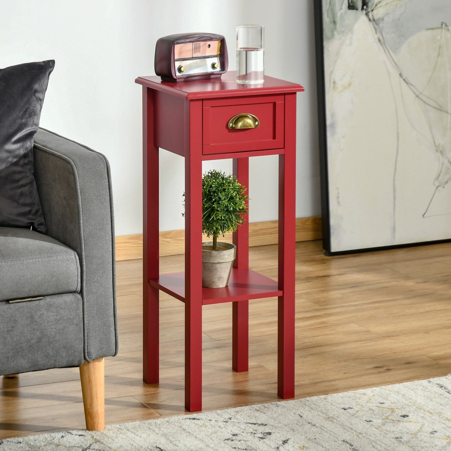 HOMCOM 2-Tier Night Stand with Drawer, Narrow End Table with Bottom Shelf, for Living Room or Bedroom